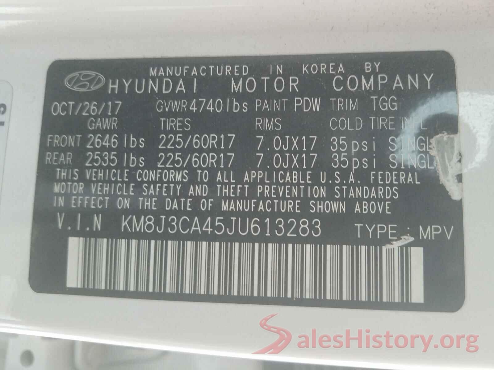 KM8J3CA45JU613283 2018 HYUNDAI TUCSON