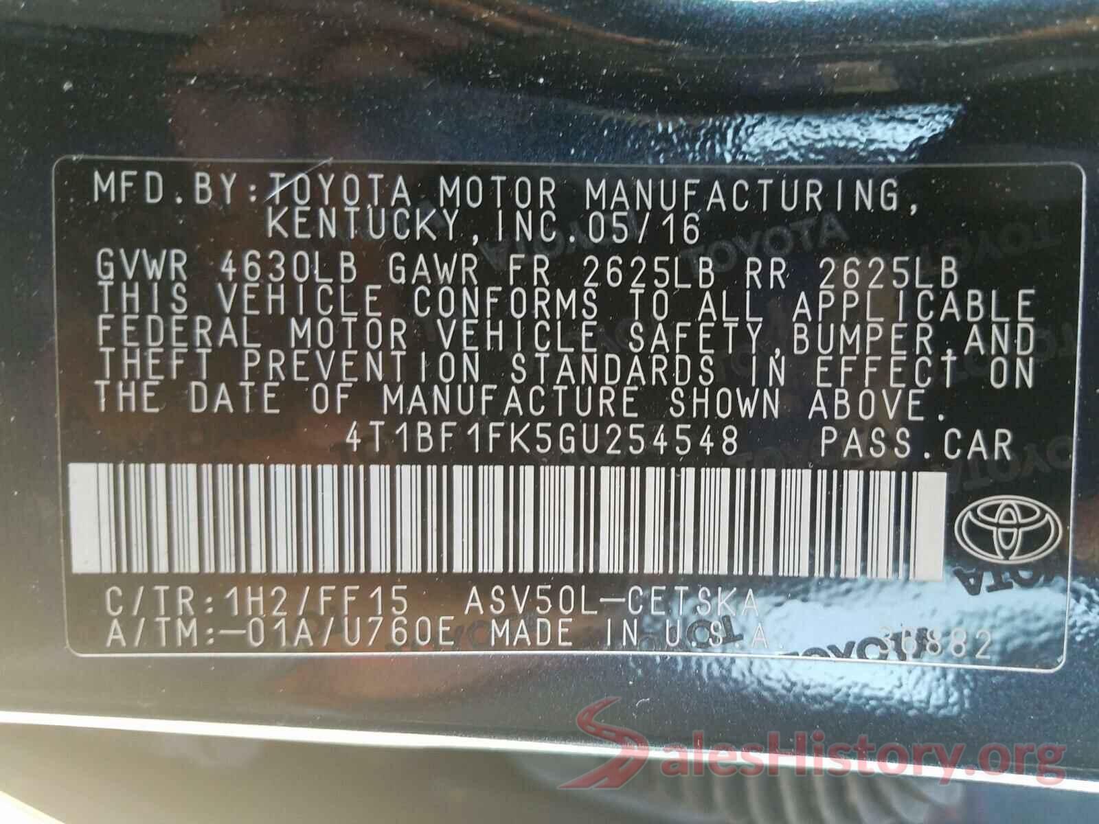 4T1BF1FK5GU254548 2016 TOYOTA CAMRY