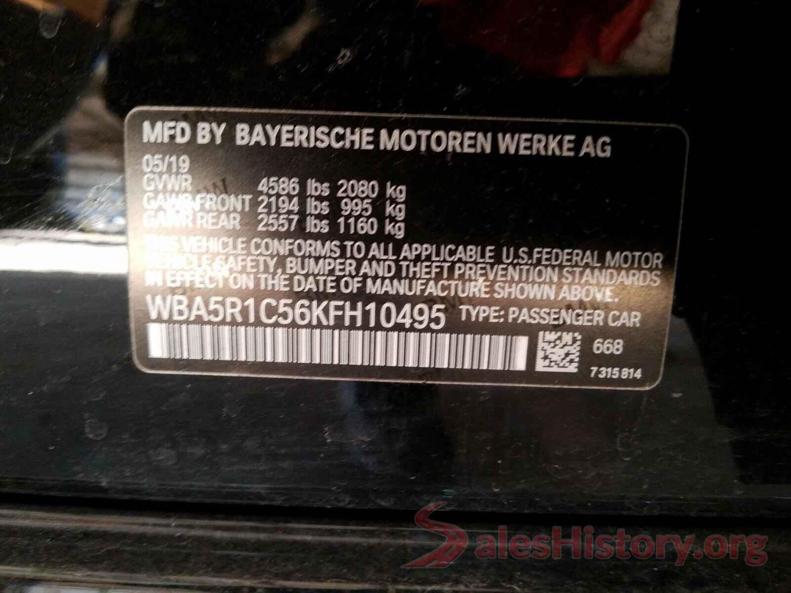 WBA5R1C56KFH10495 2019 BMW 3 SERIES