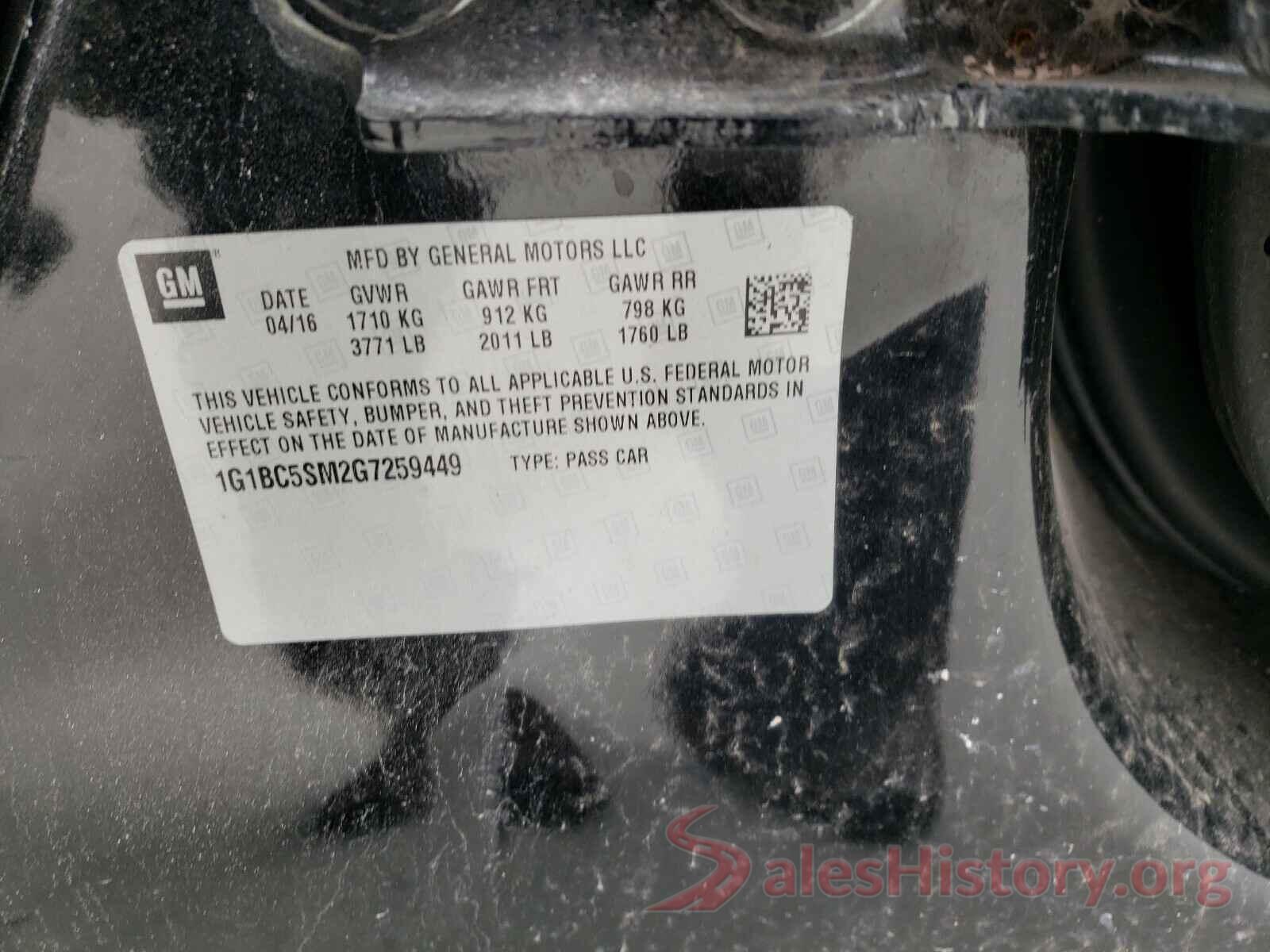 1G1BC5SM2G7259449 2016 CHEVROLET CRUZE