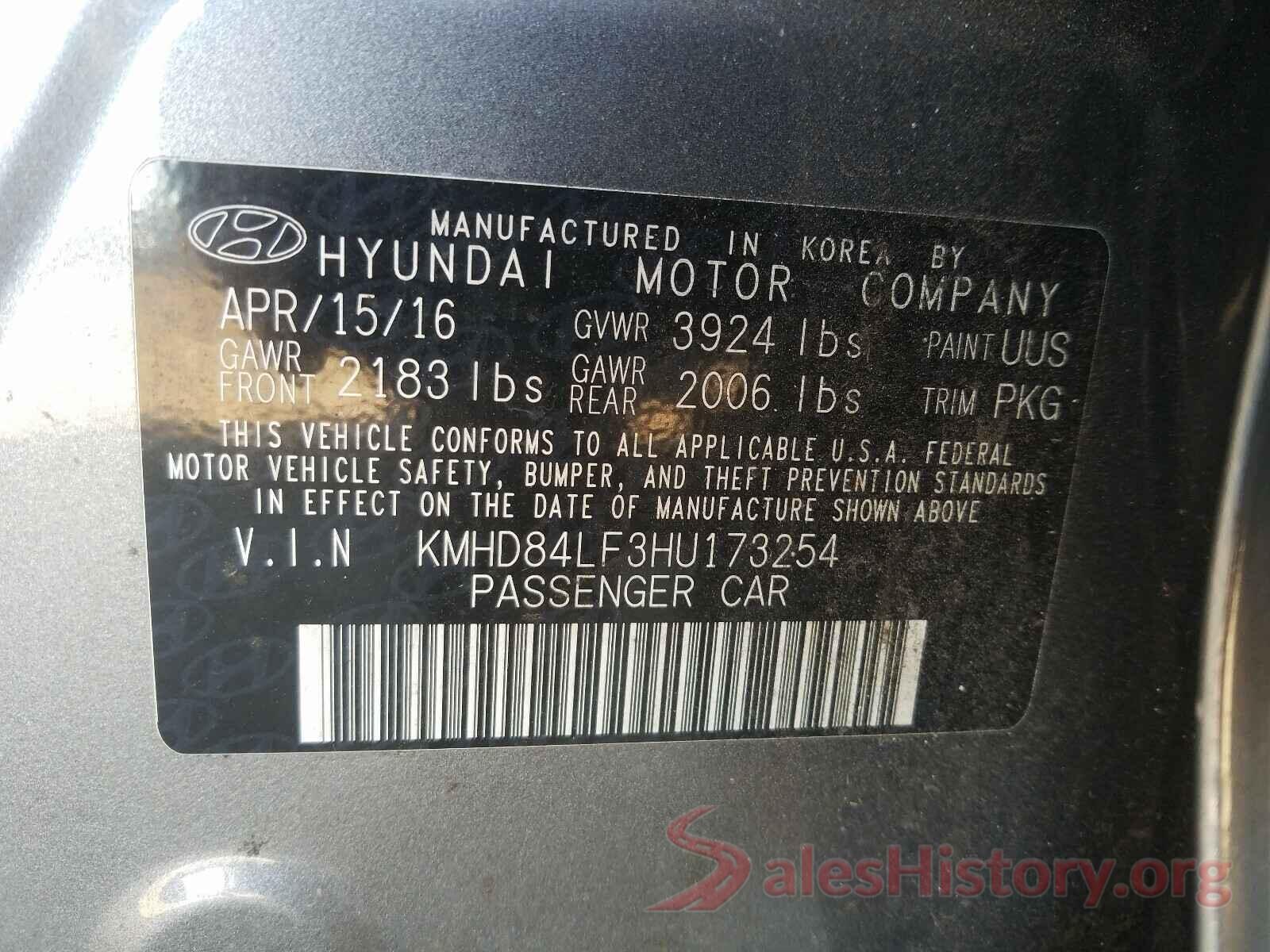 KMHD84LF3HU173254 2017 HYUNDAI ELANTRA