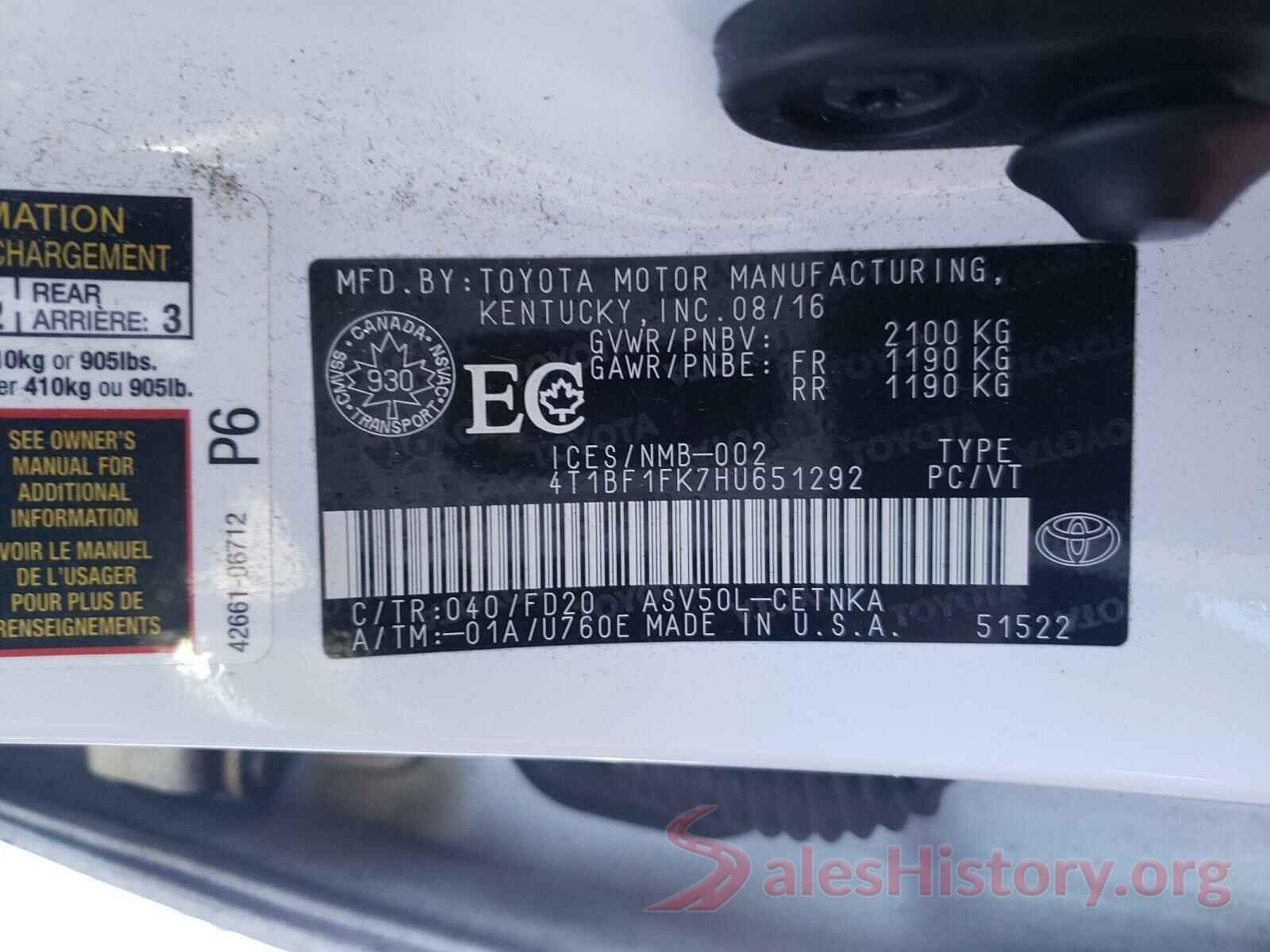 4T1BF1FK7HU651292 2017 TOYOTA CAMRY