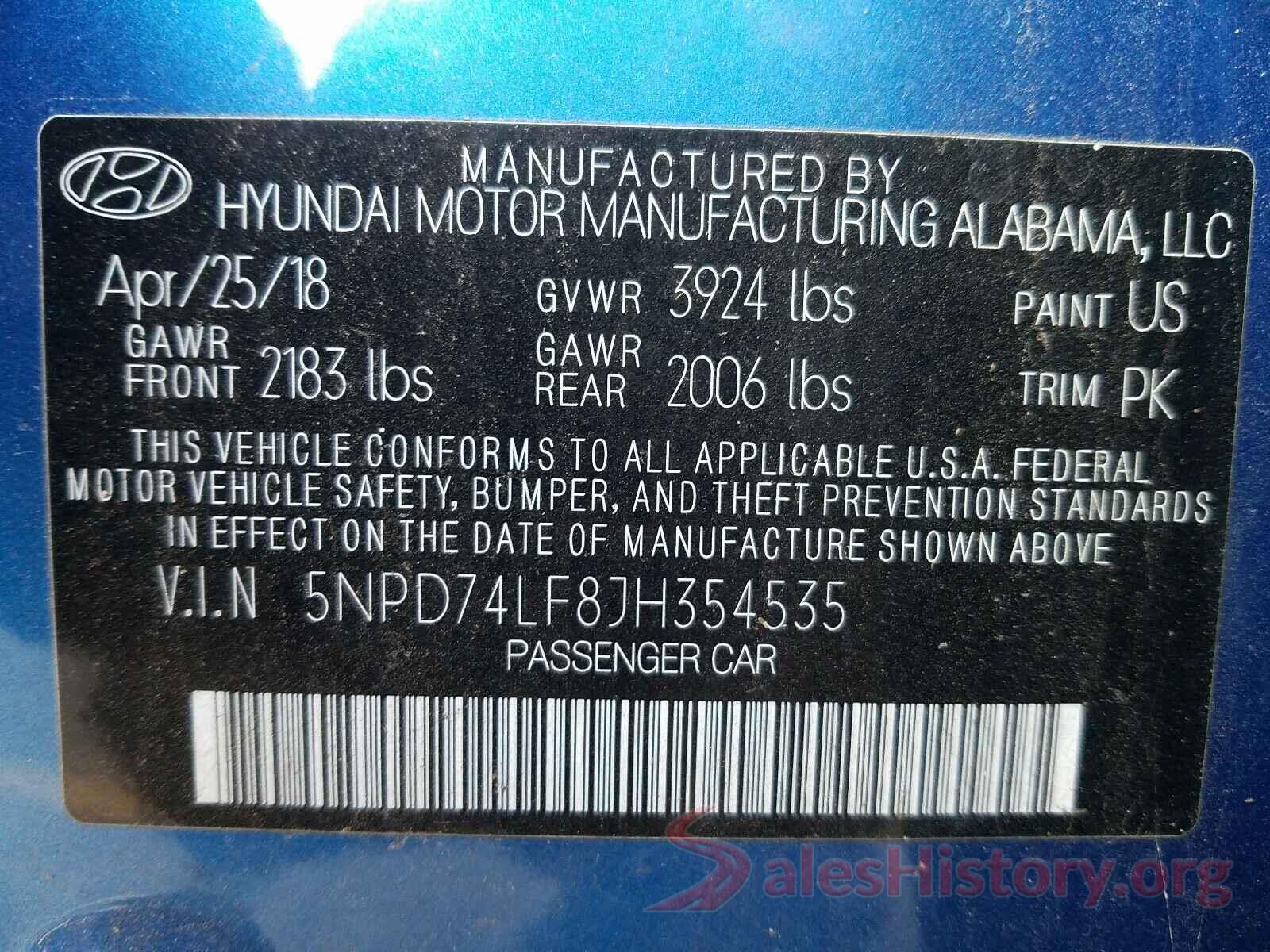 5NPD74LF8JH354535 2018 HYUNDAI ELANTRA