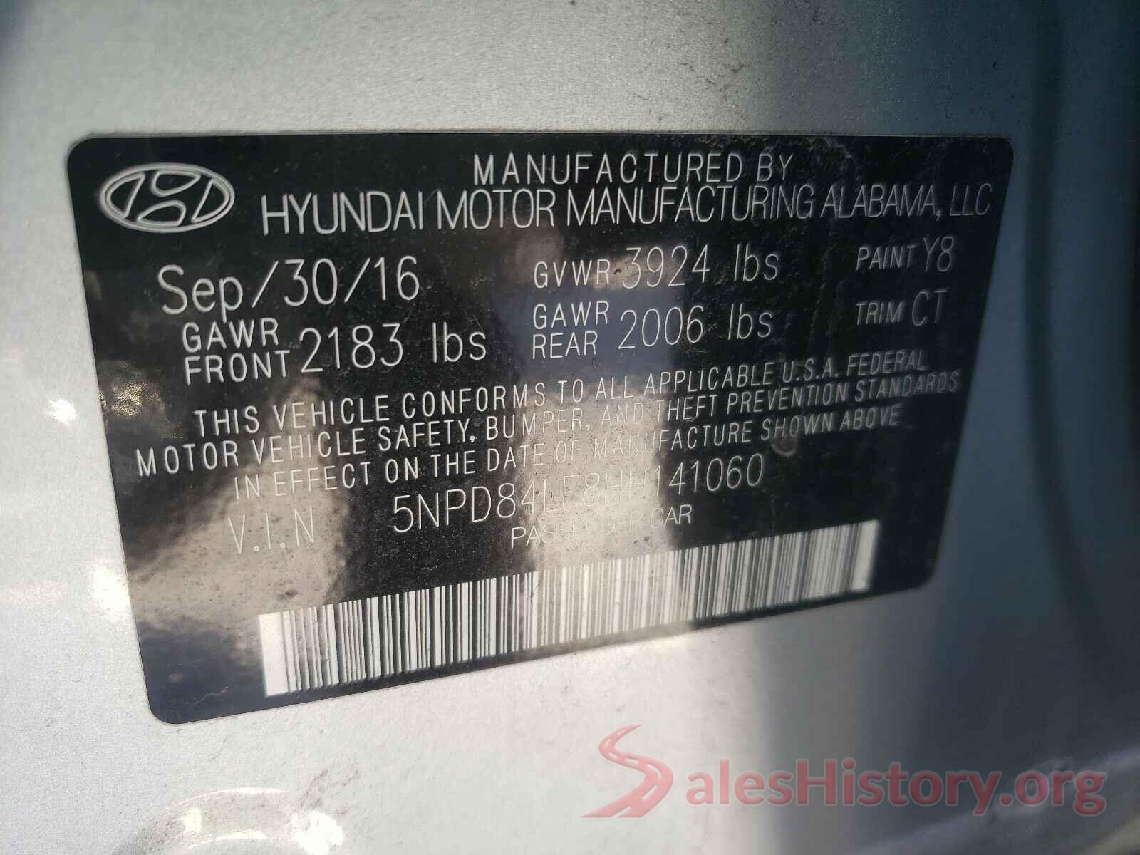 5NPD84LF8HH141060 2017 HYUNDAI ELANTRA