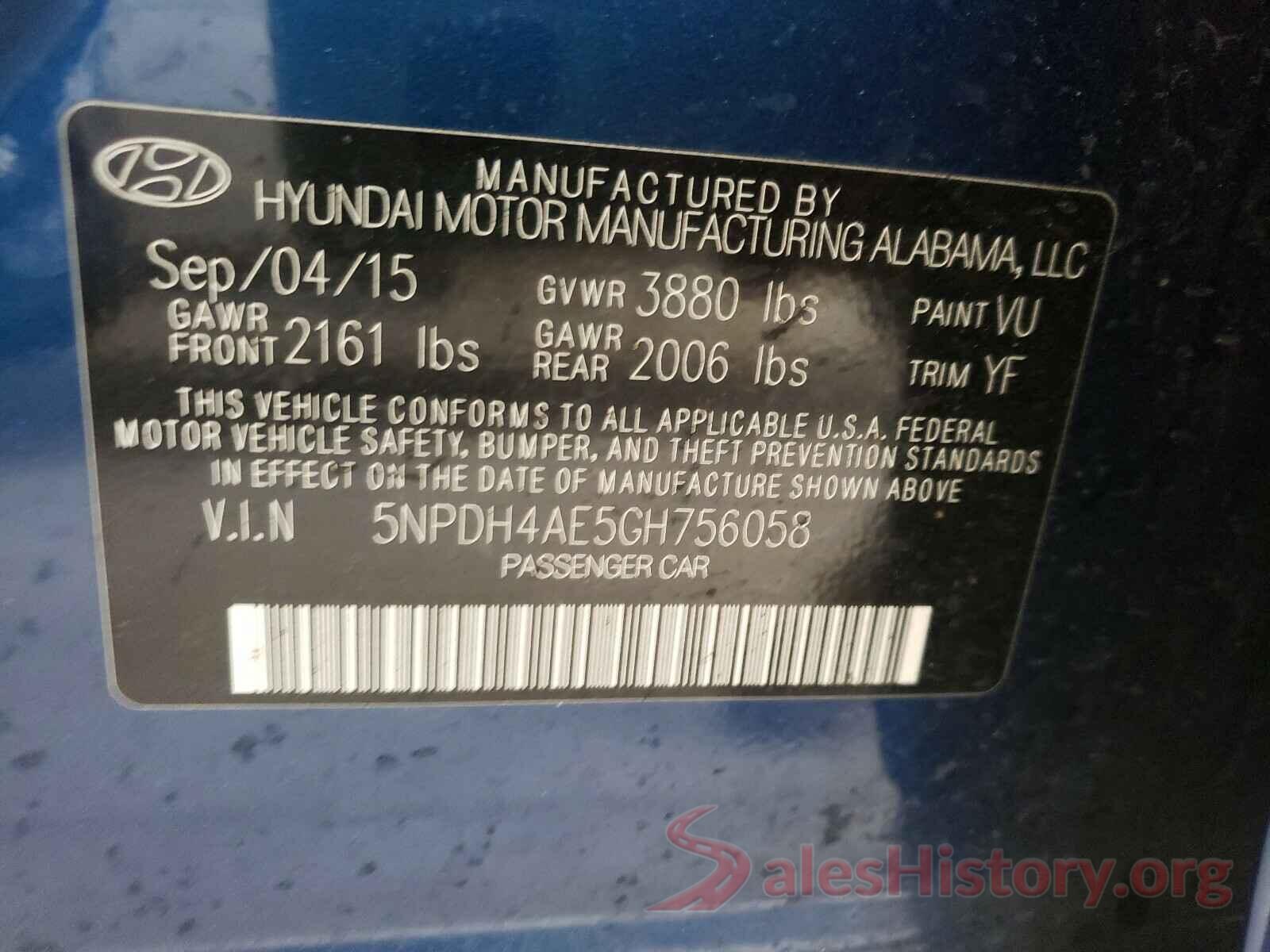 5NPDH4AE5GH756058 2016 HYUNDAI ELANTRA