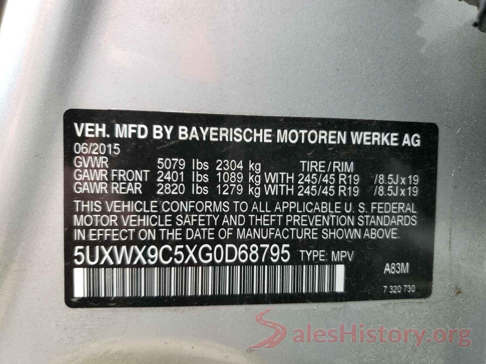 5UXWX9C5XG0D68795 2016 BMW X3