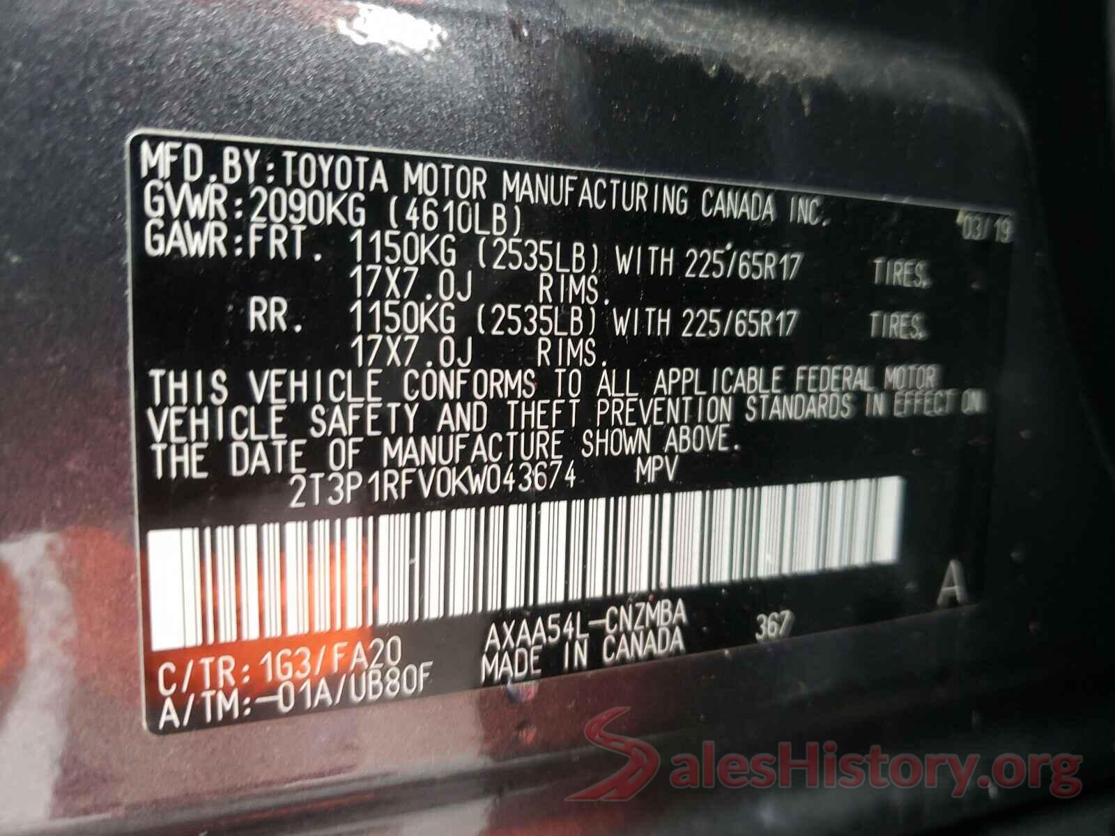 2T3P1RFV0KW043674 2019 TOYOTA RAV4