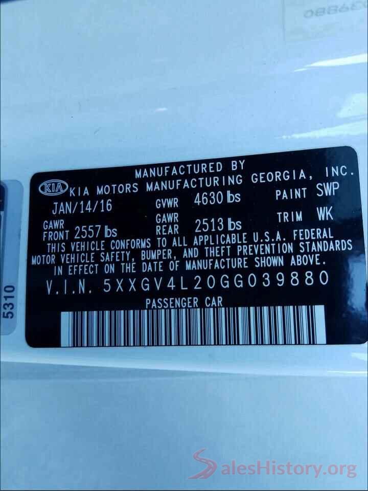 5XXGV4L20GG039880 2016 KIA OPTIMA