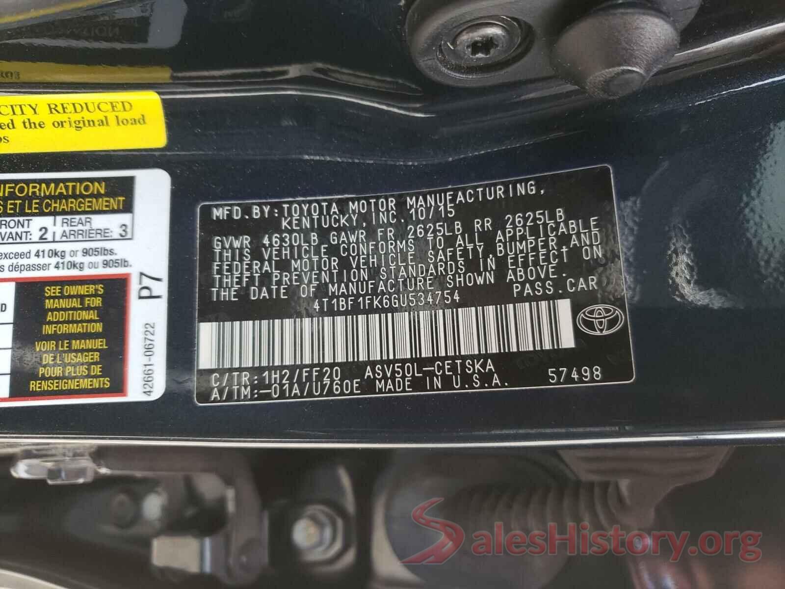 4T1BF1FK6GU534754 2016 TOYOTA CAMRY