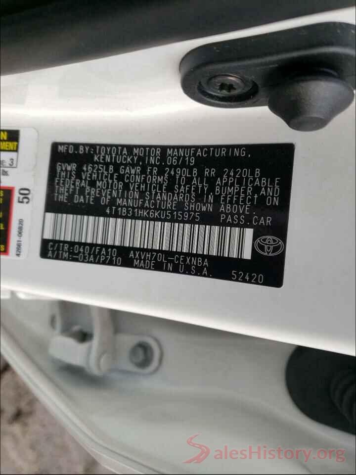 4T1B31HK6KU515975 2019 TOYOTA CAMRY