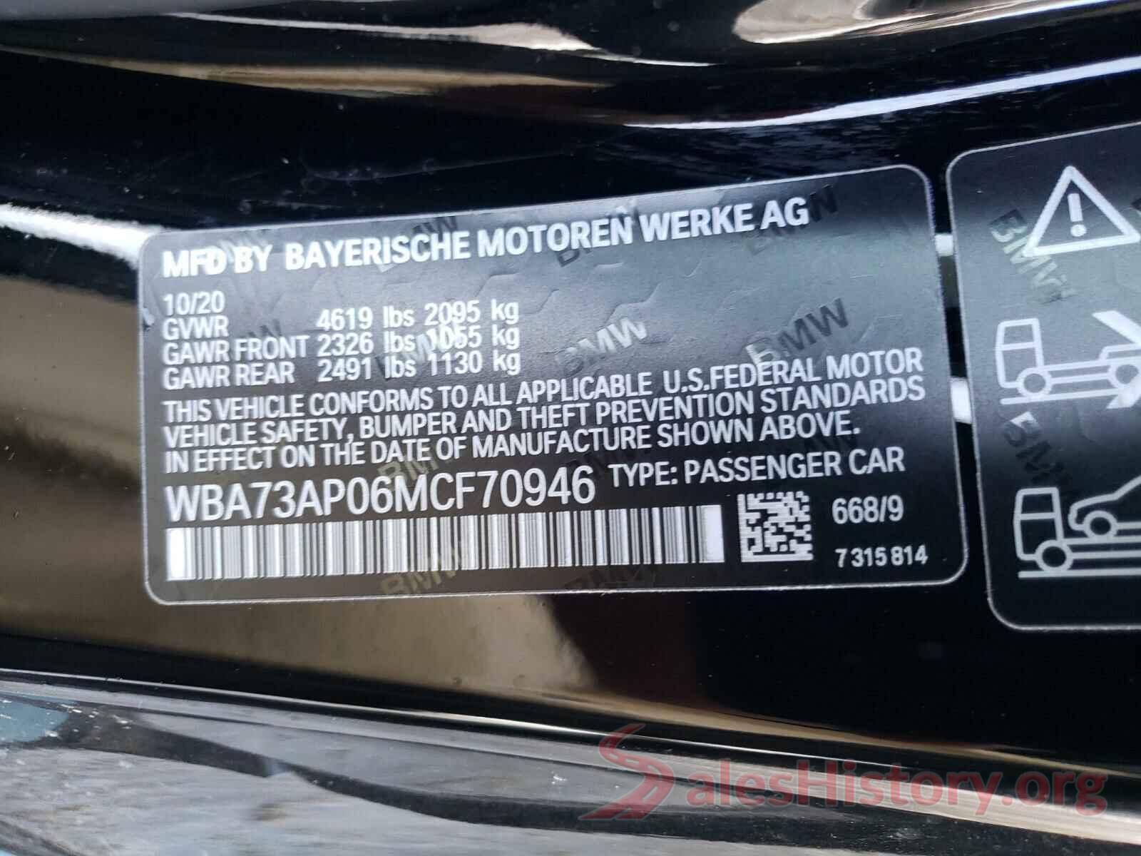 WBA73AP06MCF70946 2021 BMW 4 SERIES