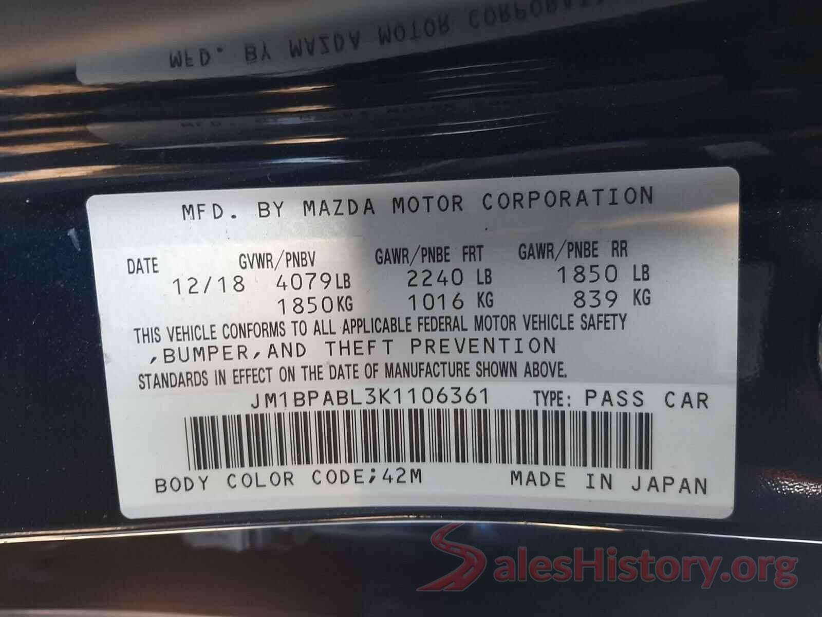 JM1BPABL3K1106361 2019 MAZDA 3