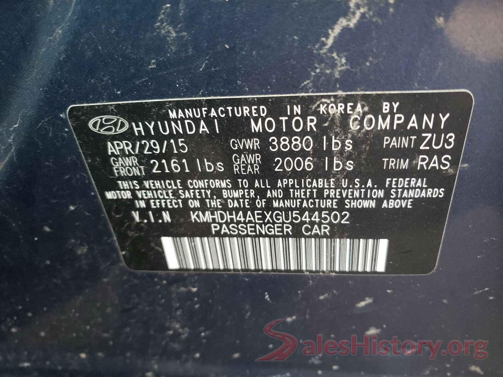 KMHDH4AEXGU544502 2016 HYUNDAI ELANTRA