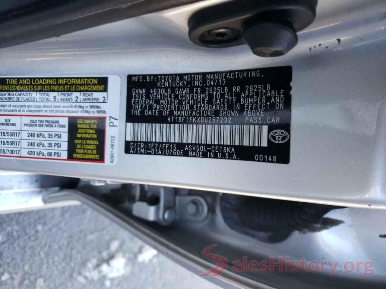 4T1BF1FKXDU257232 2013 TOYOTA CAMRY