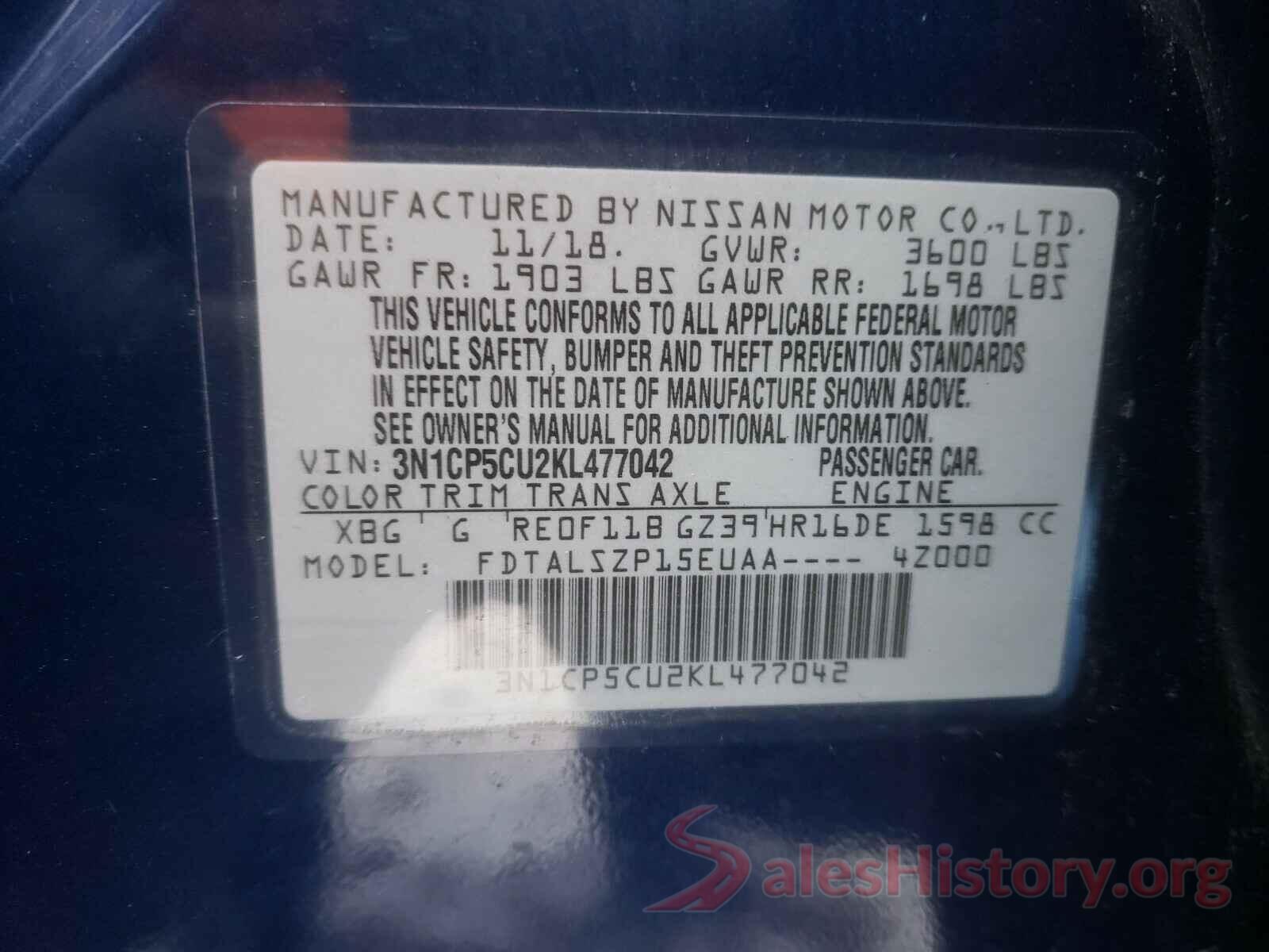 3N1CP5CU2KL477042 2019 NISSAN KICKS