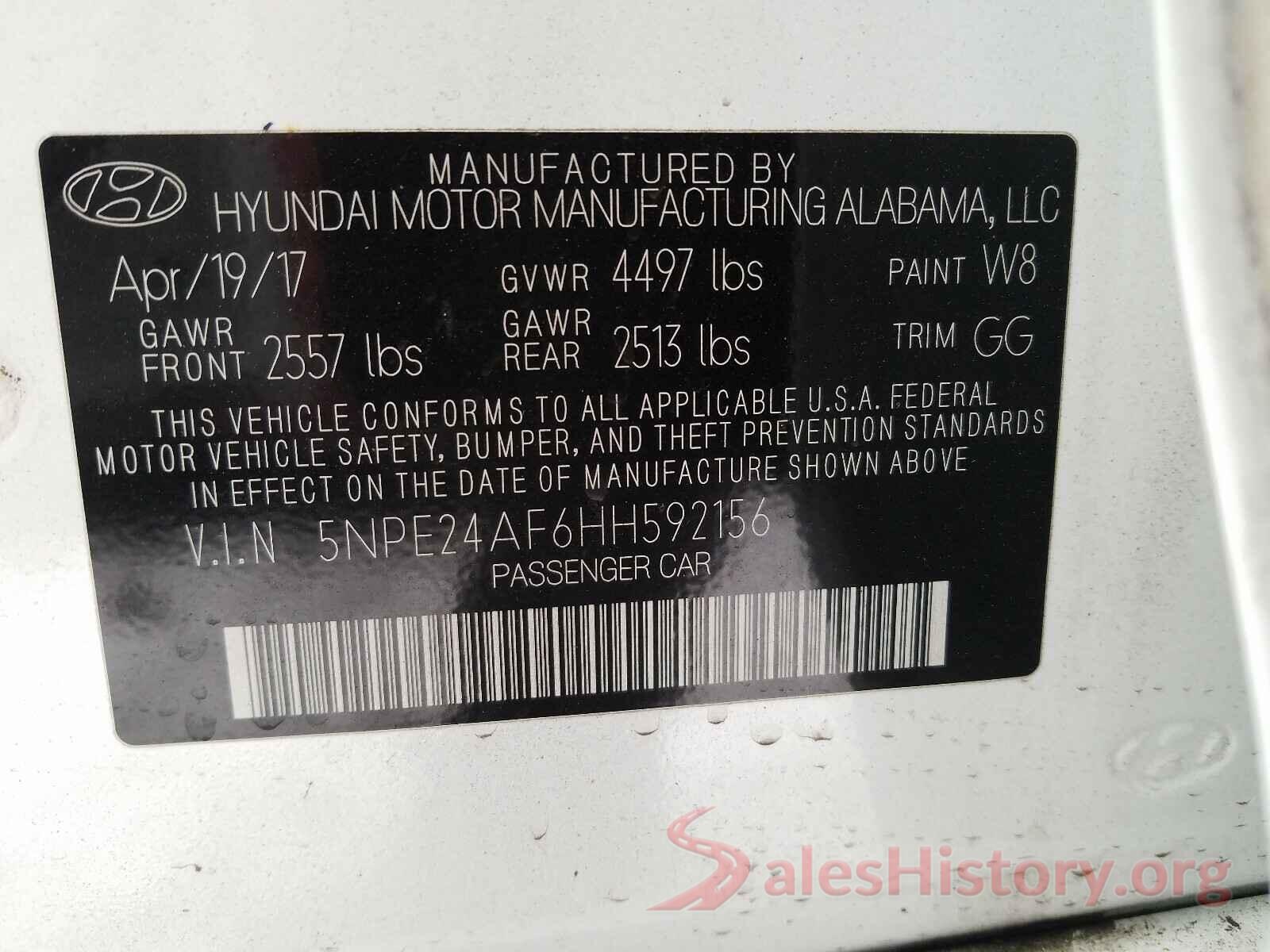 5NPE24AF6HH592156 2017 HYUNDAI SONATA