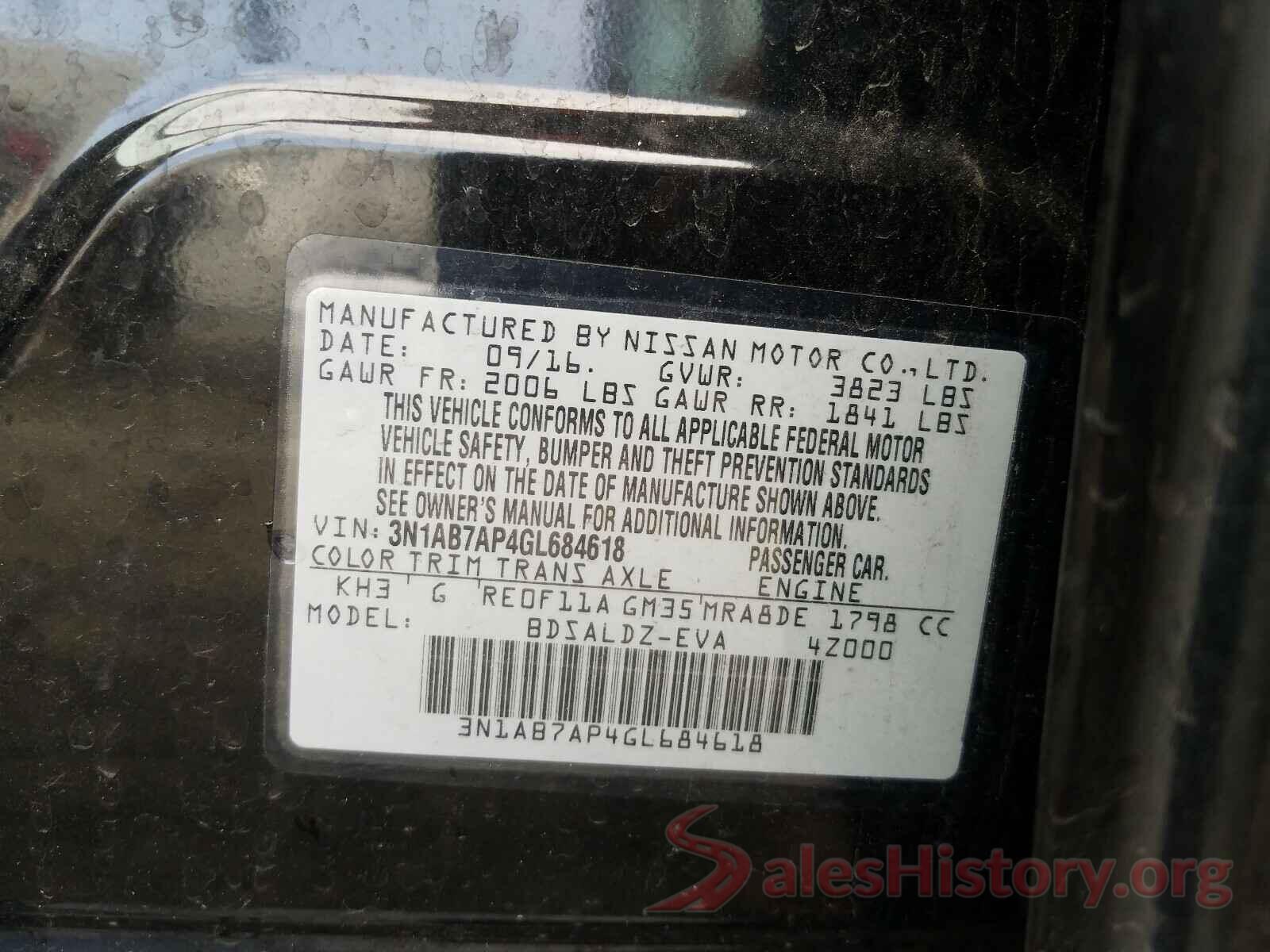 3N1AB7AP4GL684618 2016 NISSAN SENTRA