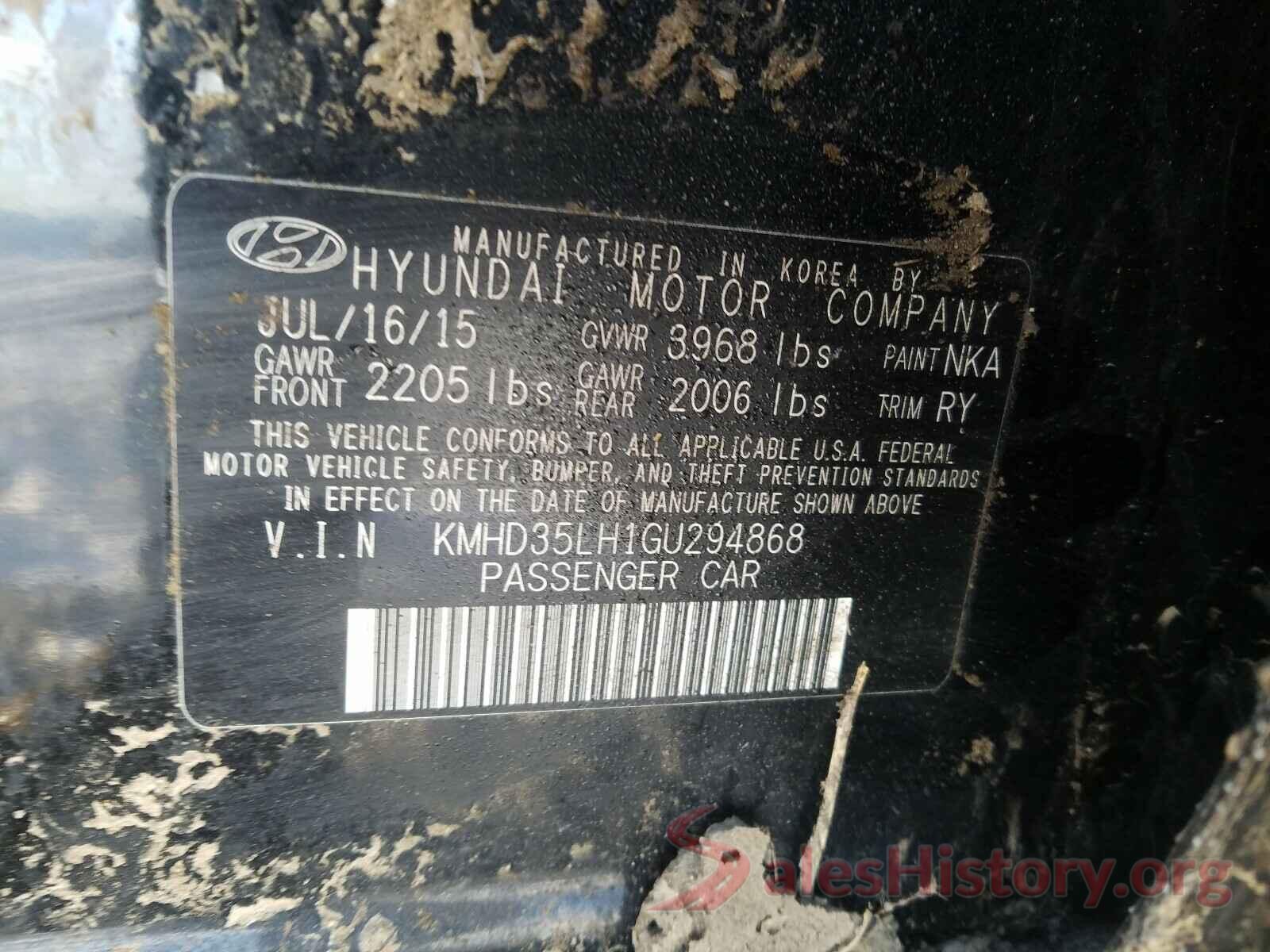 KMHD35LH1GU294868 2016 HYUNDAI ELANTRA