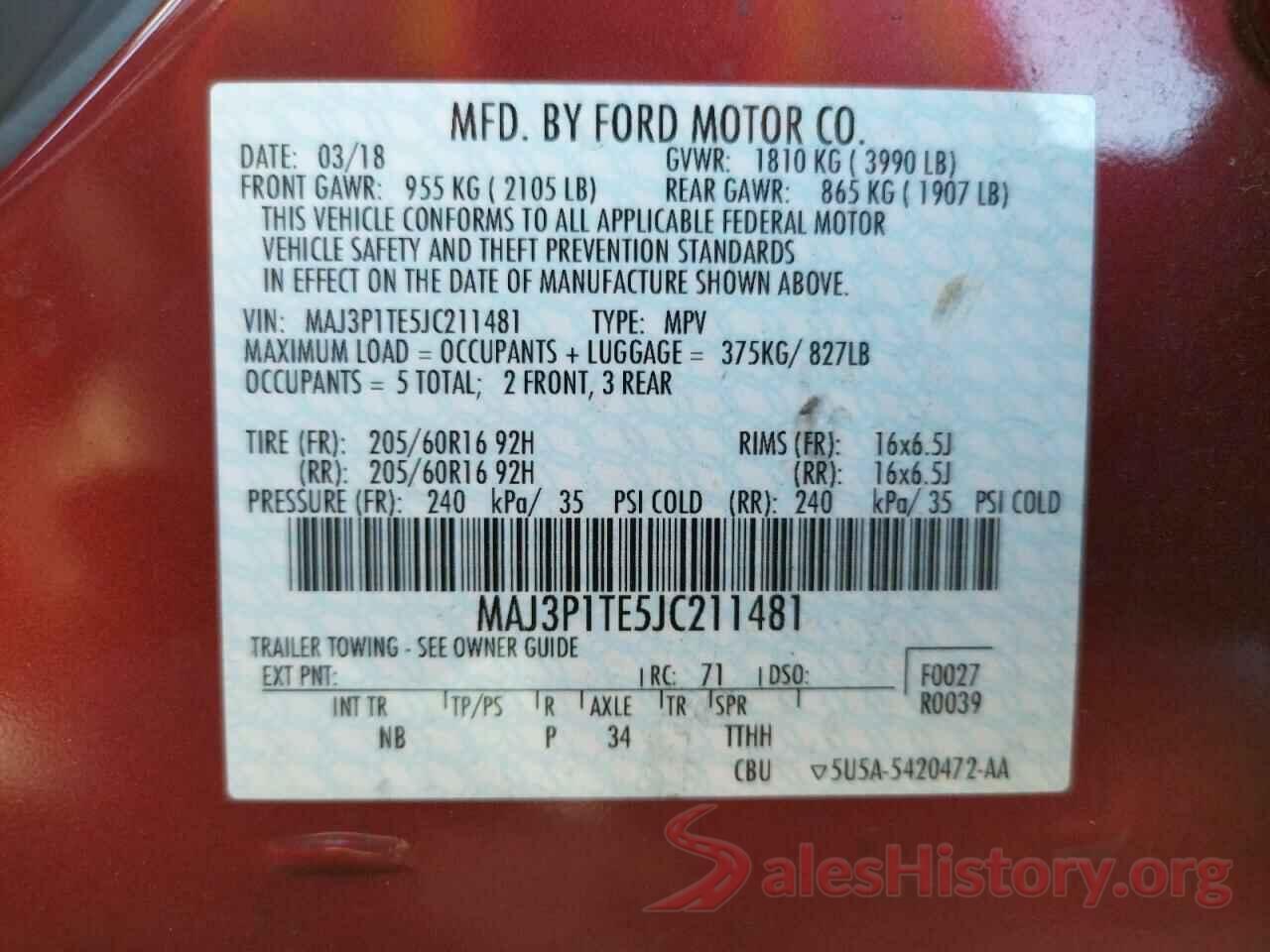 MAJ3P1TE5JC211481 2018 FORD ALL OTHER