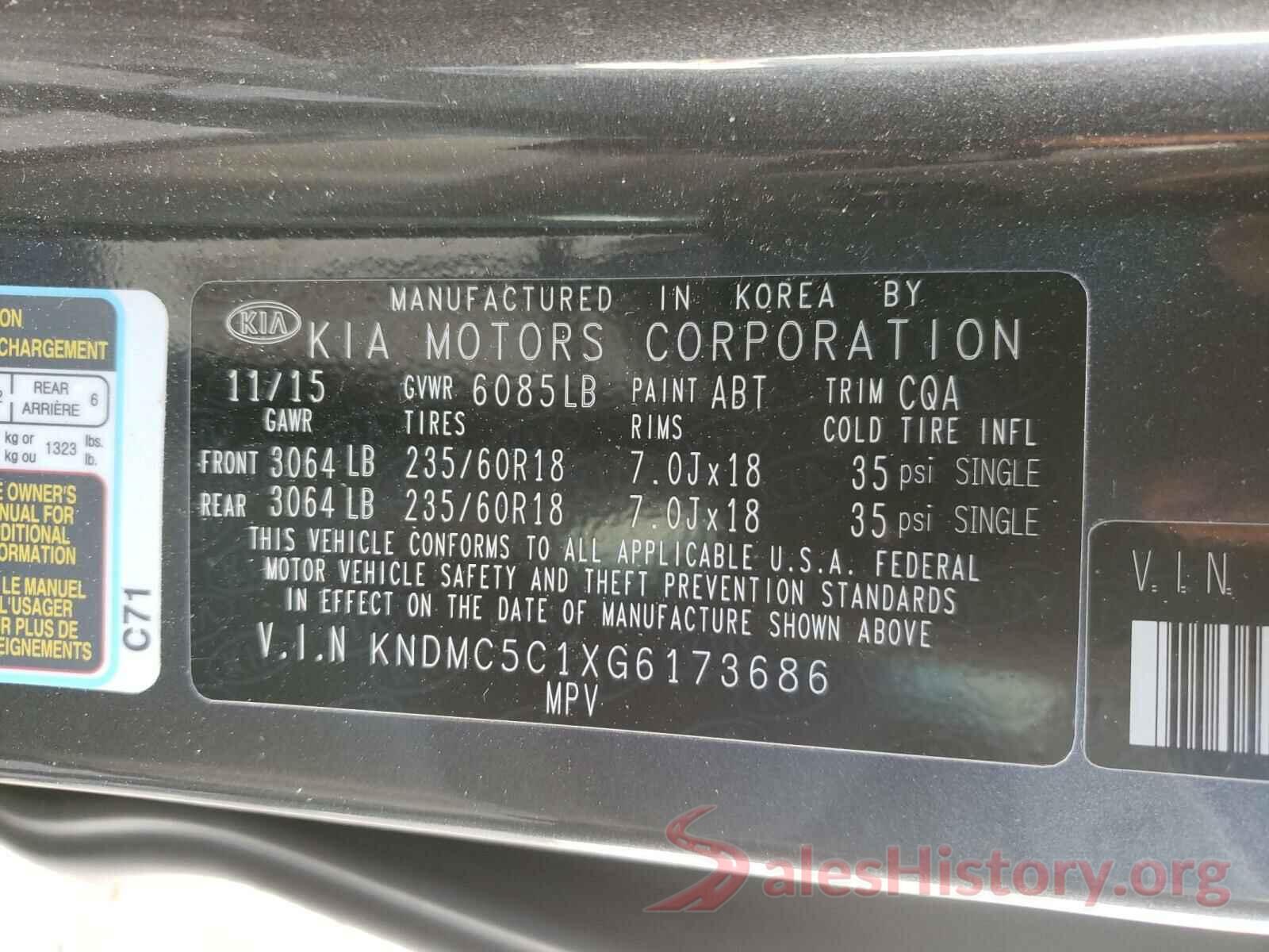 KNDMC5C1XG6173686 2016 KIA SEDONA