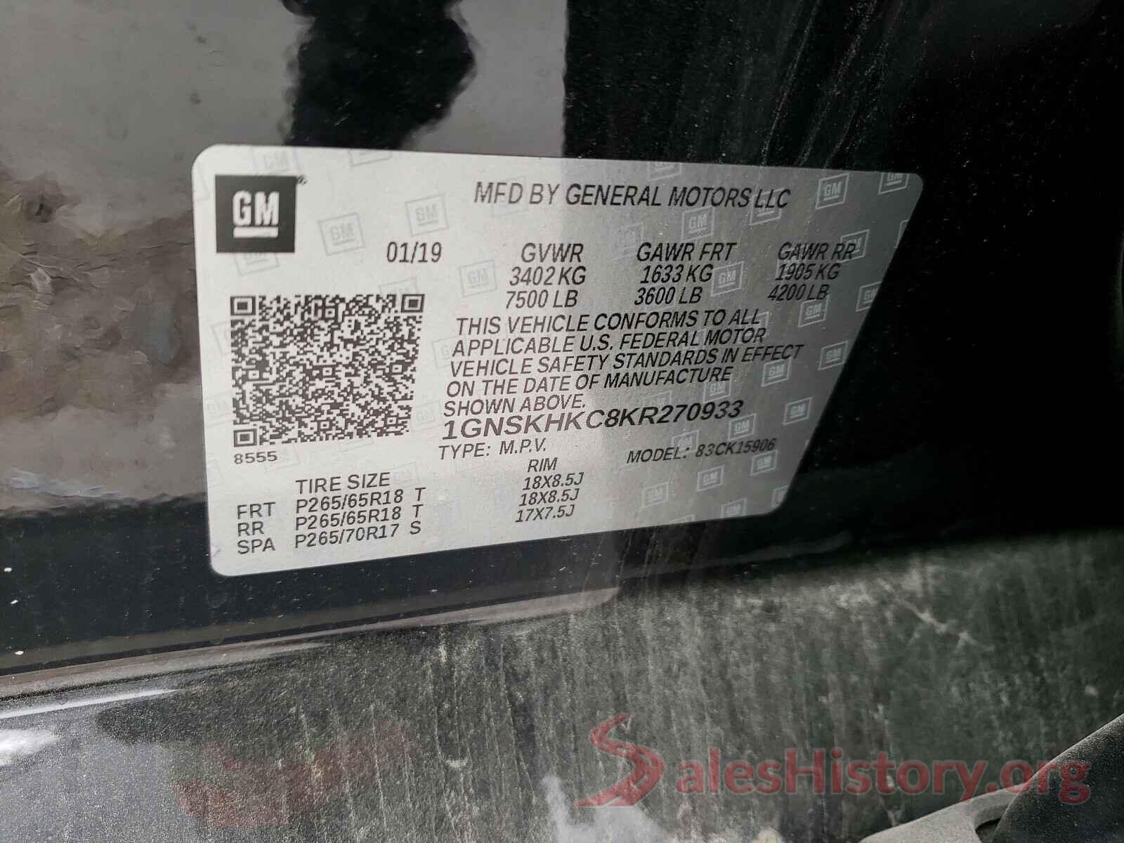 1GNSKHKC8KR270933 2019 CHEVROLET SUBURBAN