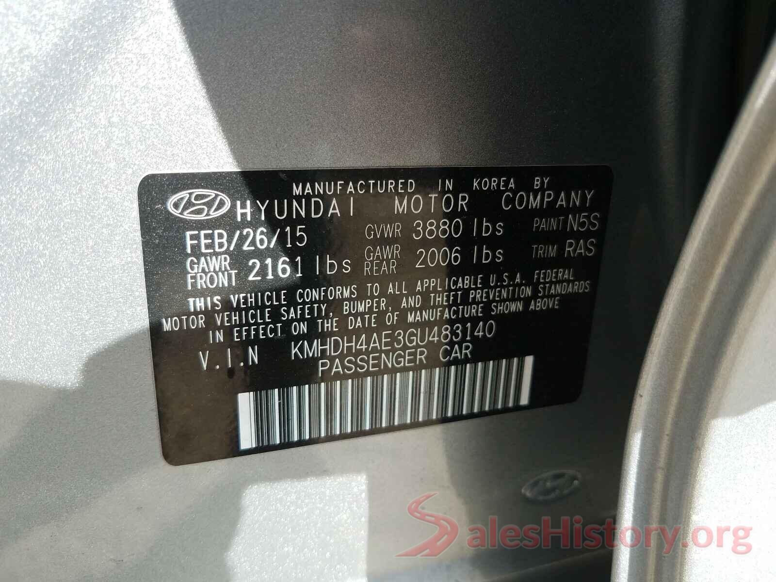 KMHDH4AE3GU483140 2016 HYUNDAI ELANTRA