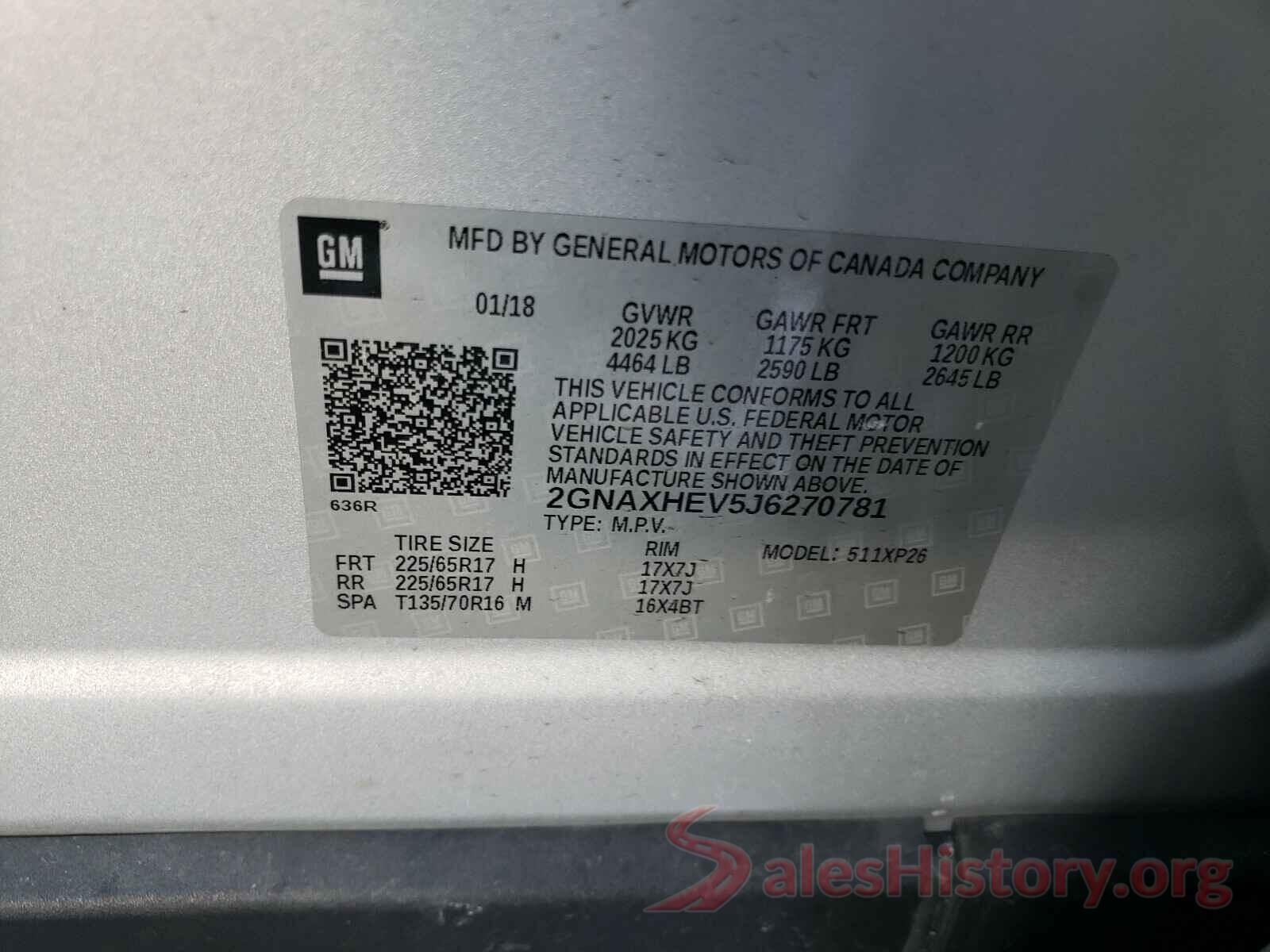 2GNAXHEV5J6270781 2018 CHEVROLET EQUINOX