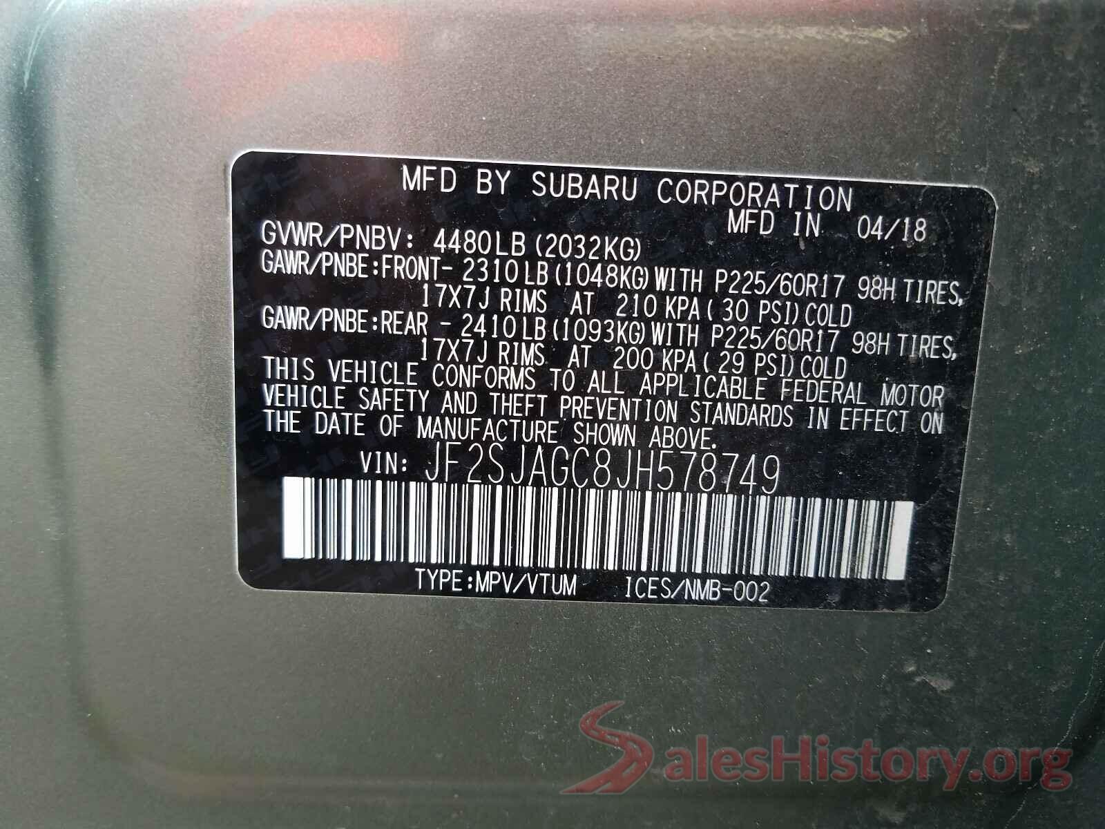 JF2SJAGC8JH578749 2018 SUBARU FORESTER