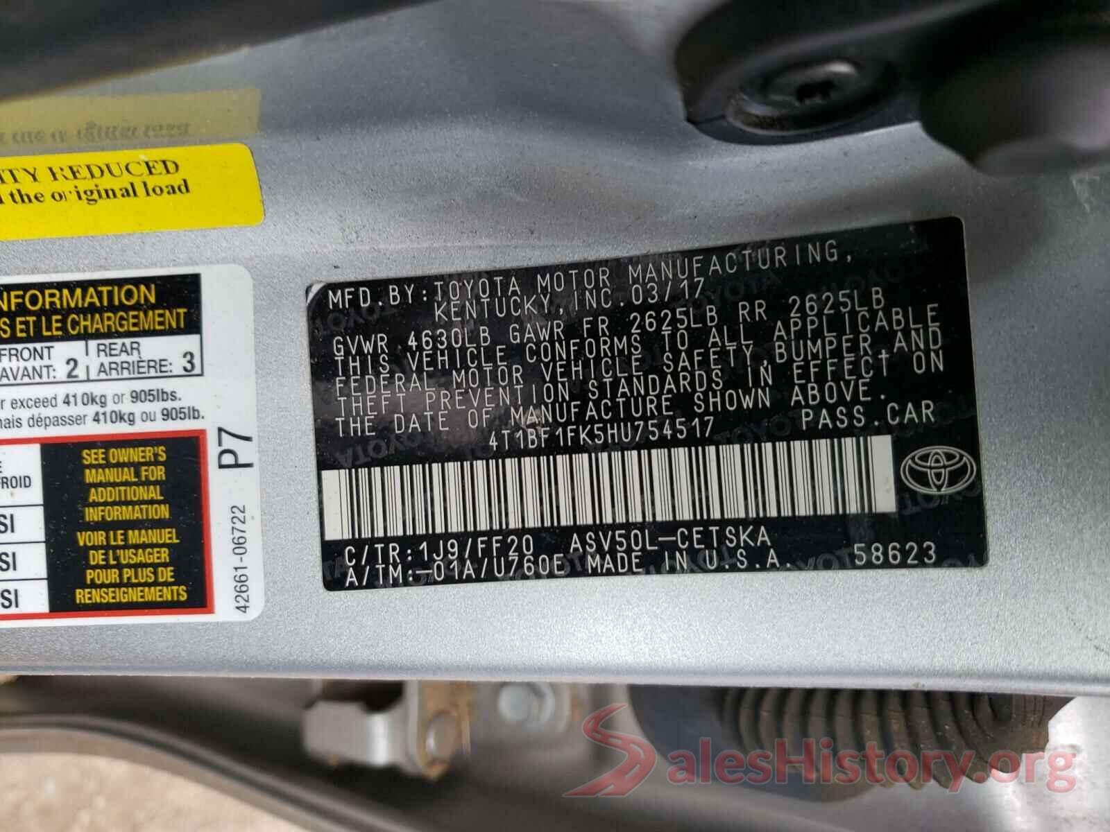 4T1BF1FK5HU754517 2017 TOYOTA CAMRY