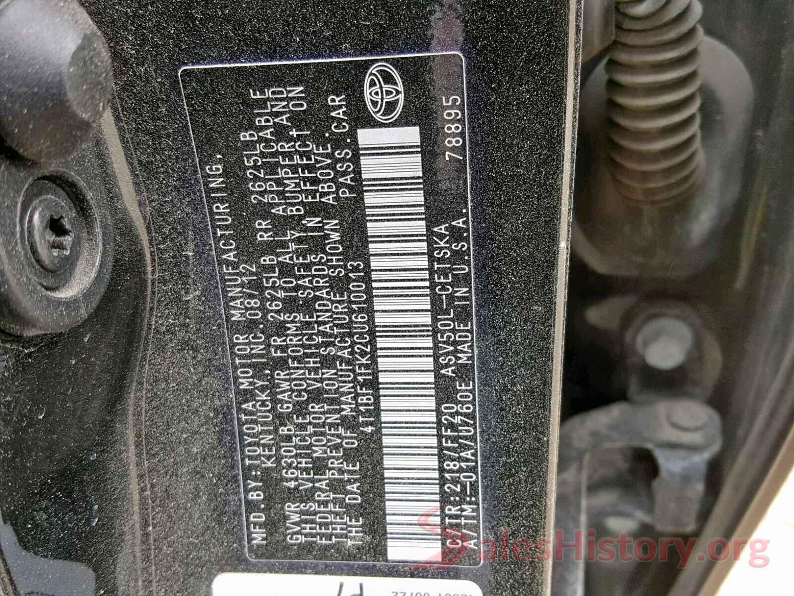 4T1BF1FK2CU610013 2012 TOYOTA CAMRY BASE