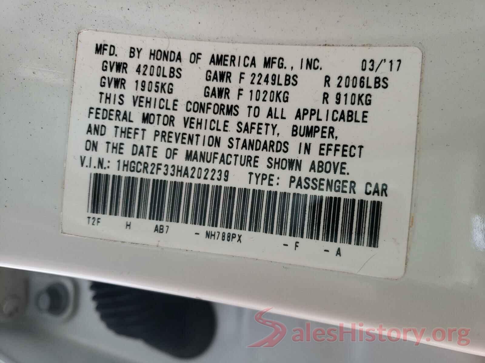 1HGCR2F33HA202239 2017 HONDA ACCORD