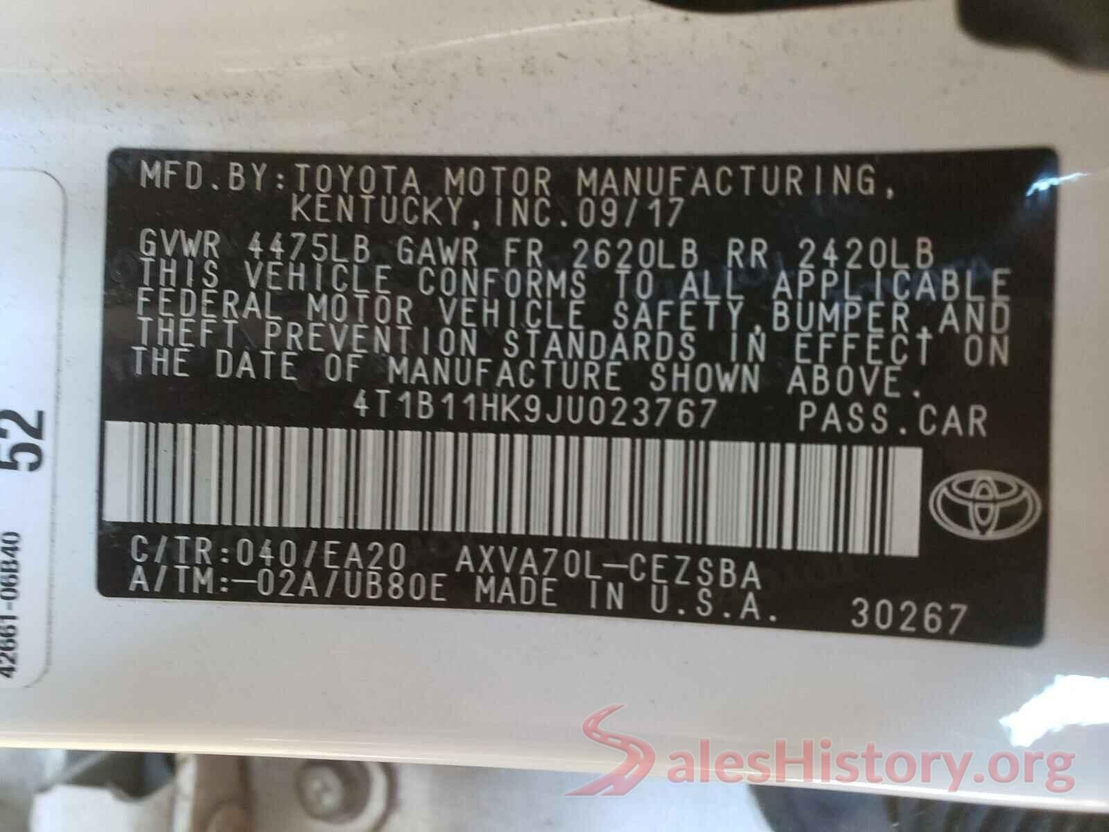 4T1B11HK9JU023767 2018 TOYOTA CAMRY