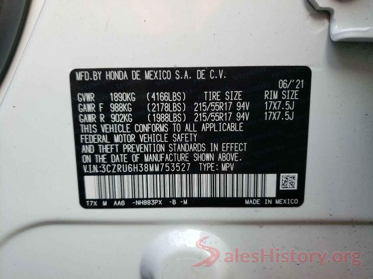 3CZRU6H38MM753527 2021 HONDA HR-V