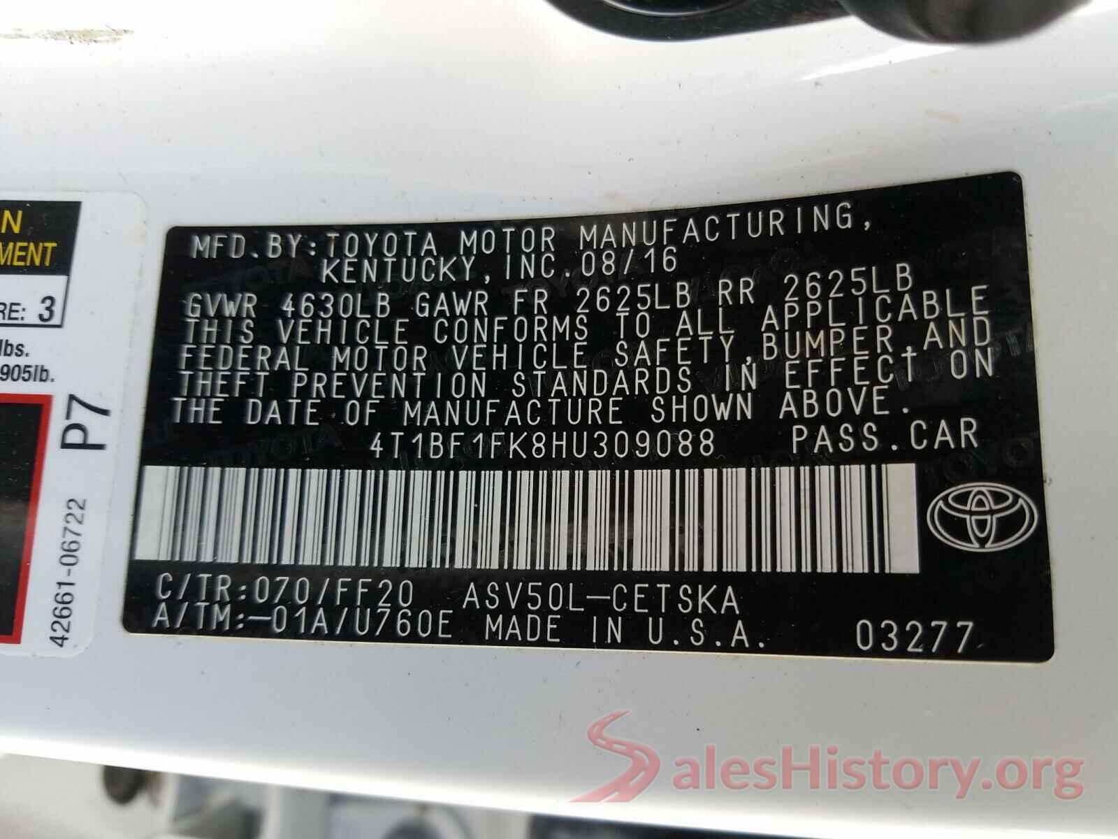 4T1BF1FK8HU309088 2017 TOYOTA CAMRY