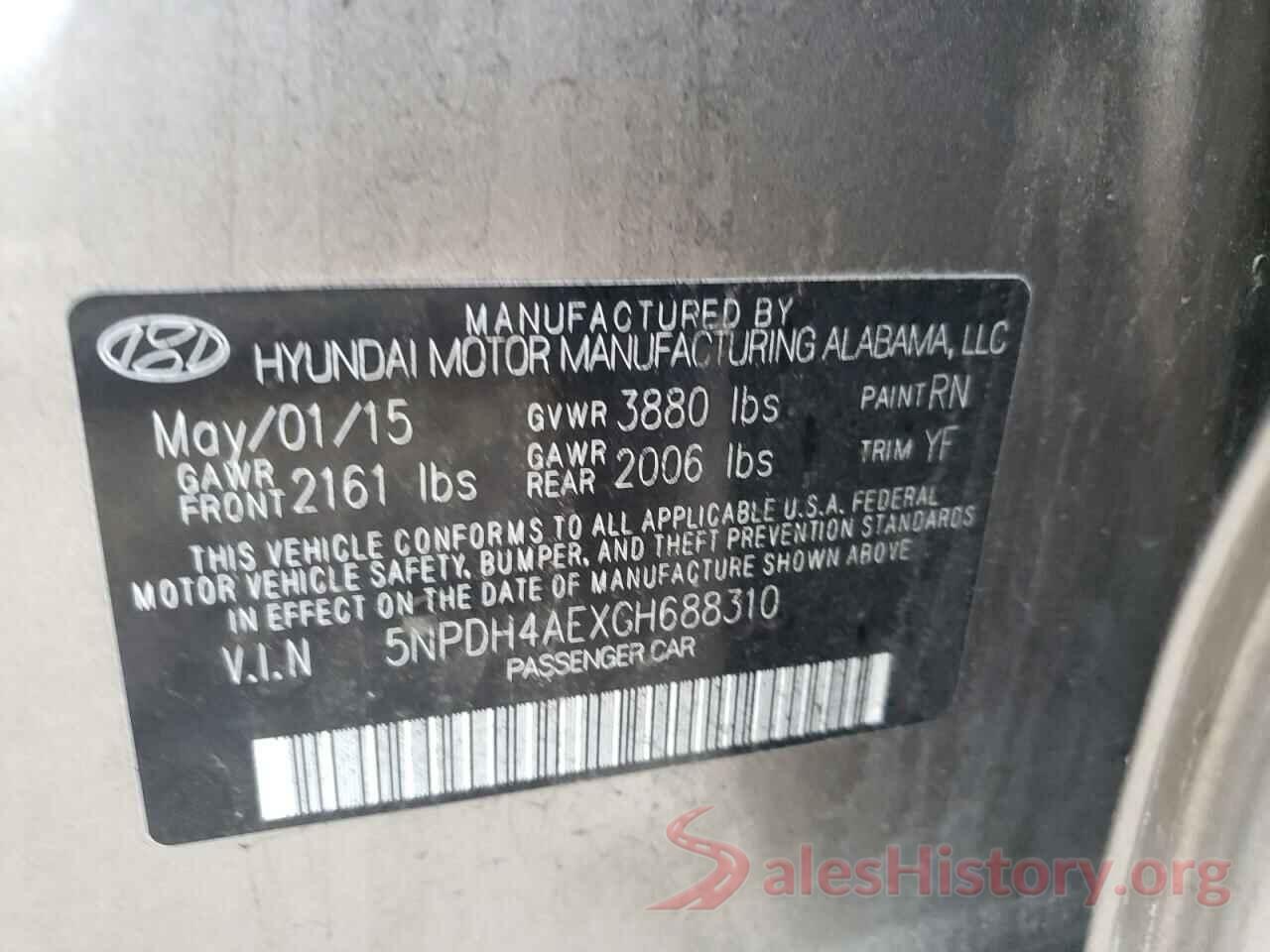 5NPDH4AEXGH688310 2016 HYUNDAI ELANTRA