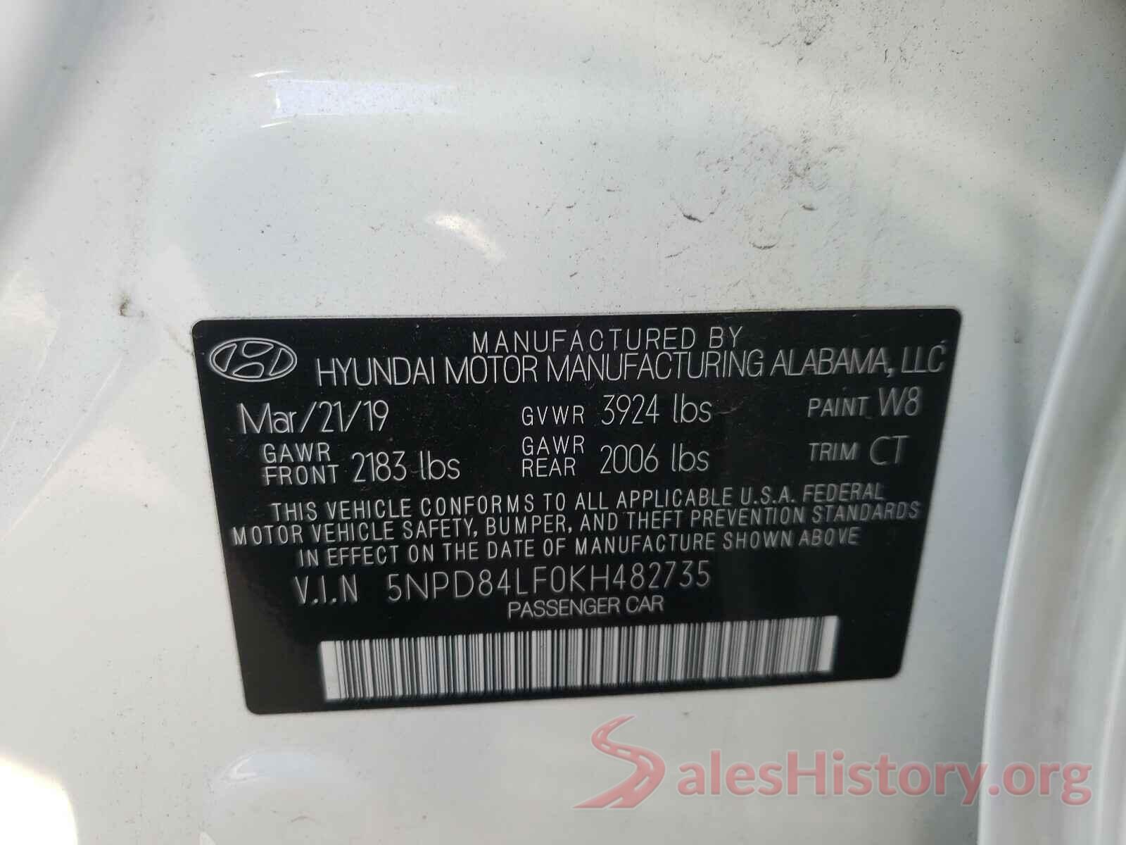 5NPD84LF0KH482735 2019 HYUNDAI ELANTRA