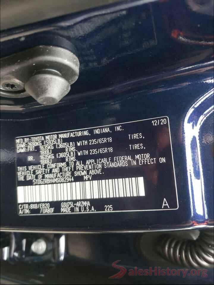 5TDGZRBH4MS082944 2021 TOYOTA HIGHLANDER