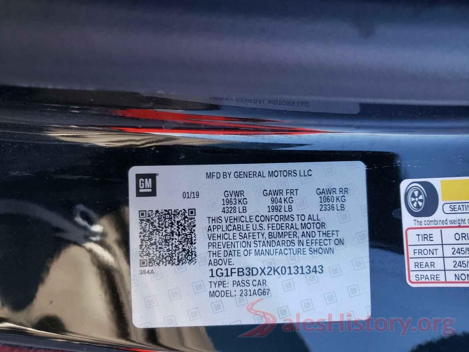 1G1FB3DX2K0131343 2019 CHEVROLET CAMARO