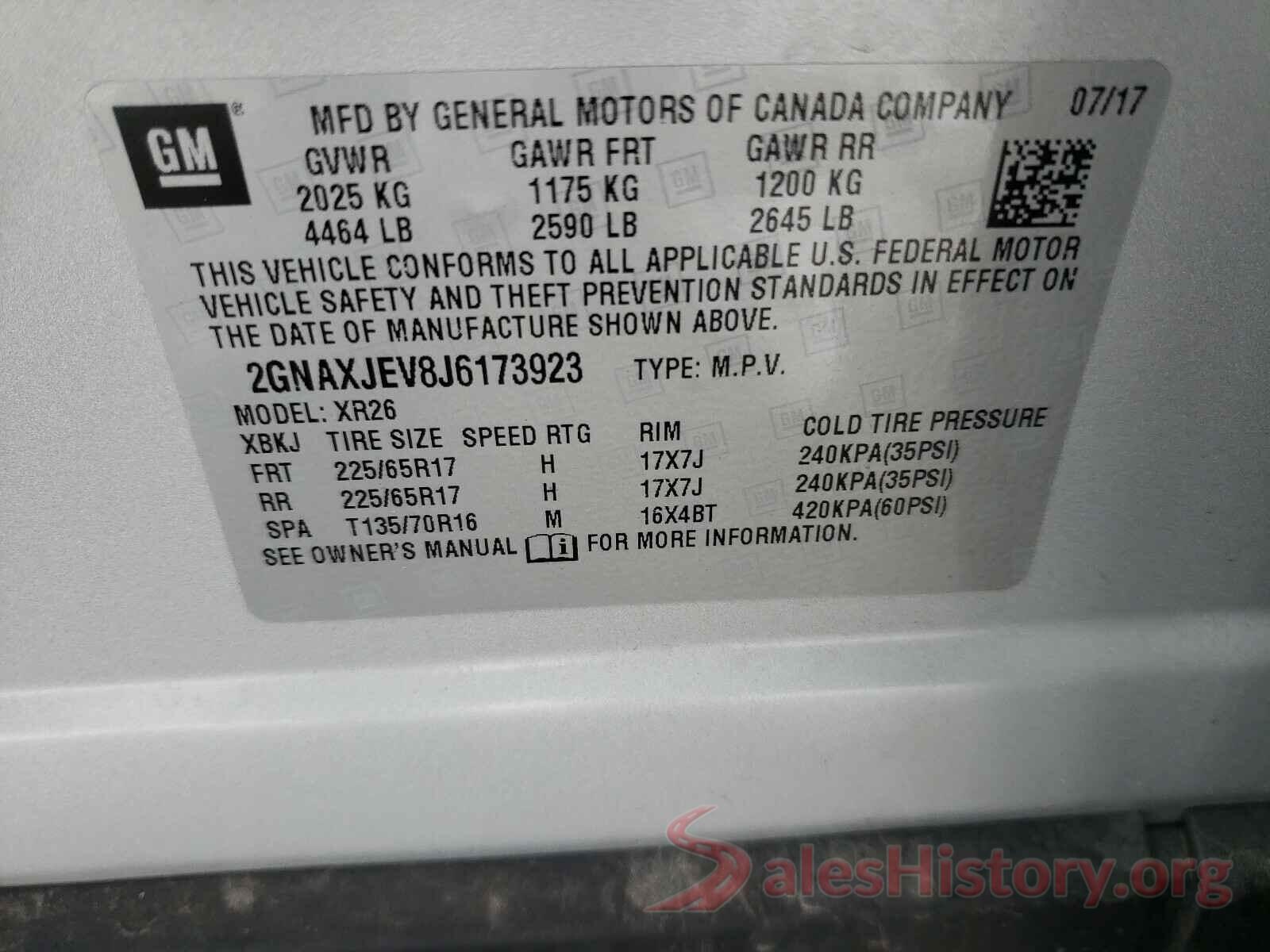 2GNAXJEV8J6173923 2018 CHEVROLET EQUINOX