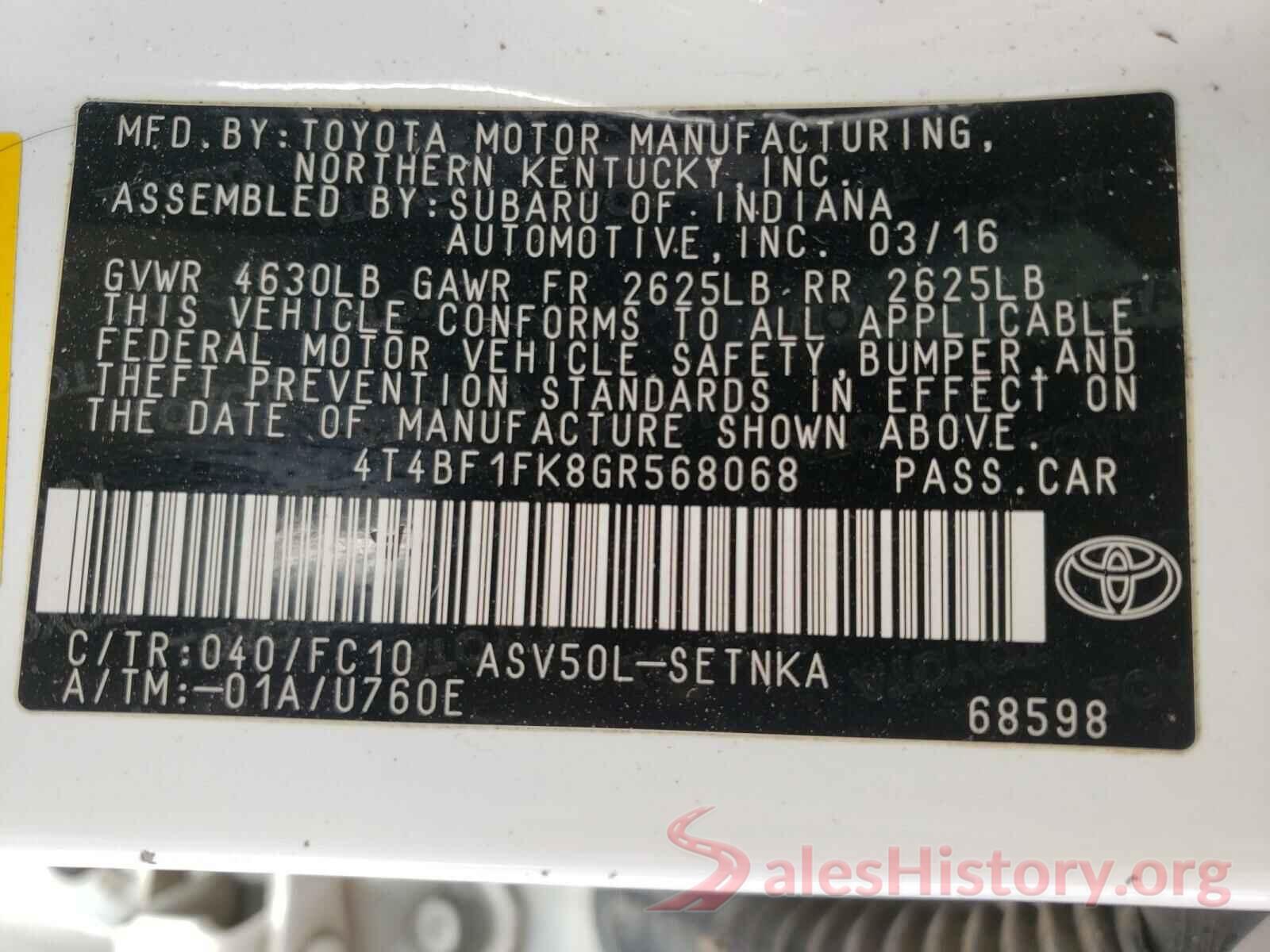 4T4BF1FK8GR568068 2016 TOYOTA CAMRY