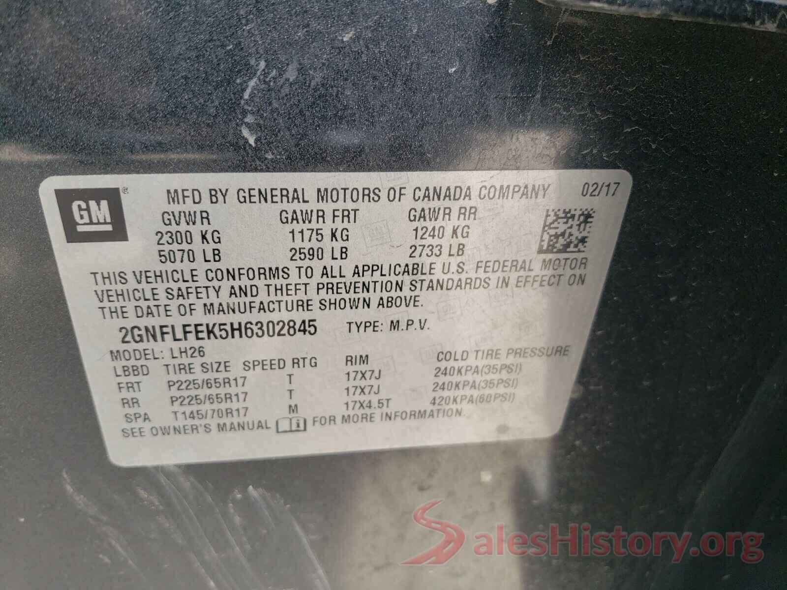 2GNFLFEK5H6302845 2017 CHEVROLET EQUINOX