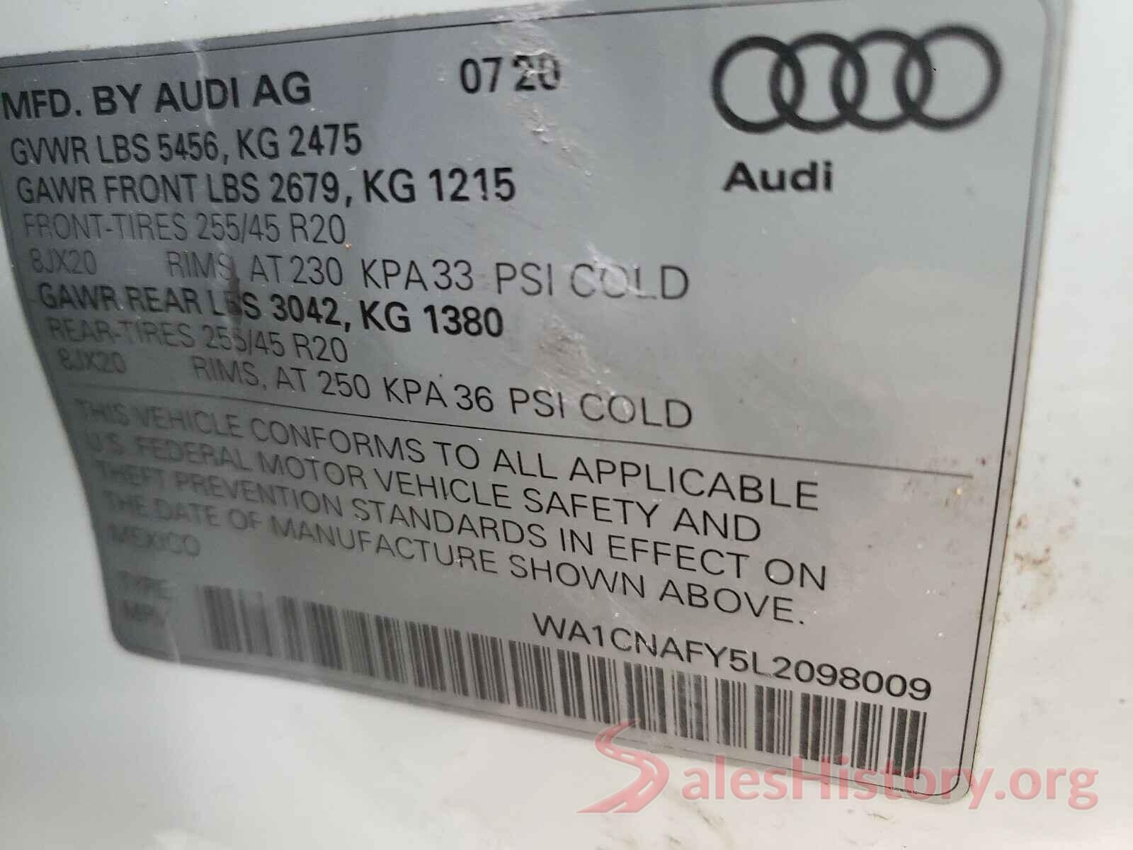 WA1CNAFY5L2098009 2020 AUDI Q5