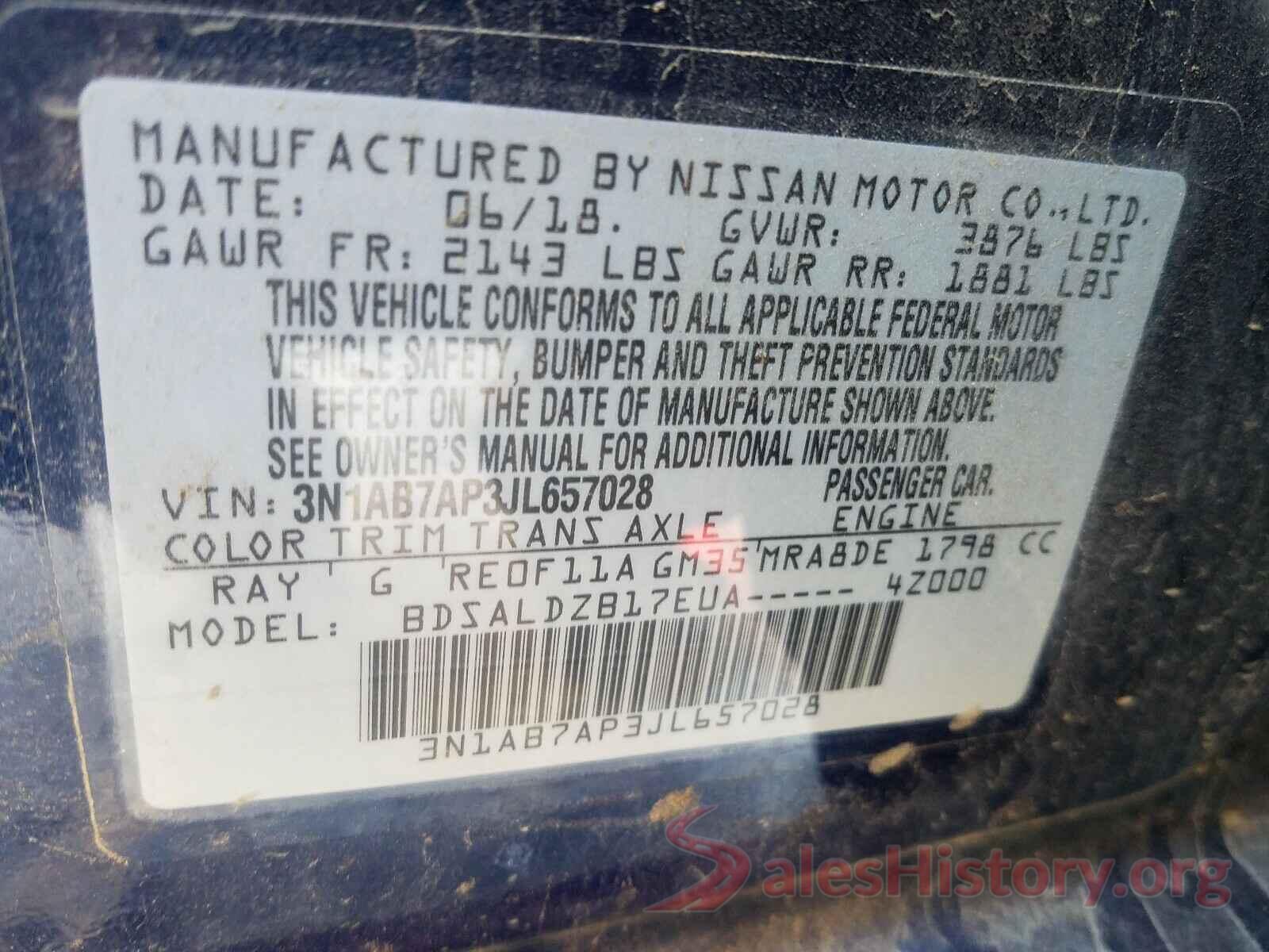 3N1AB7AP3JL657028 2018 NISSAN SENTRA