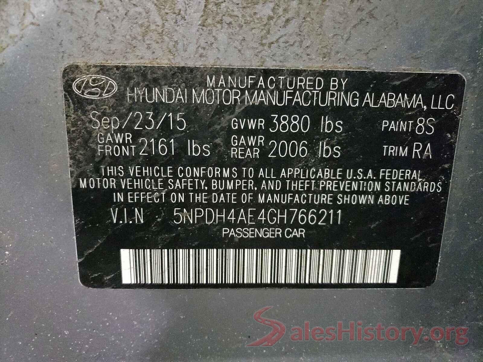 5NPDH4AE4GH766211 2016 HYUNDAI ELANTRA