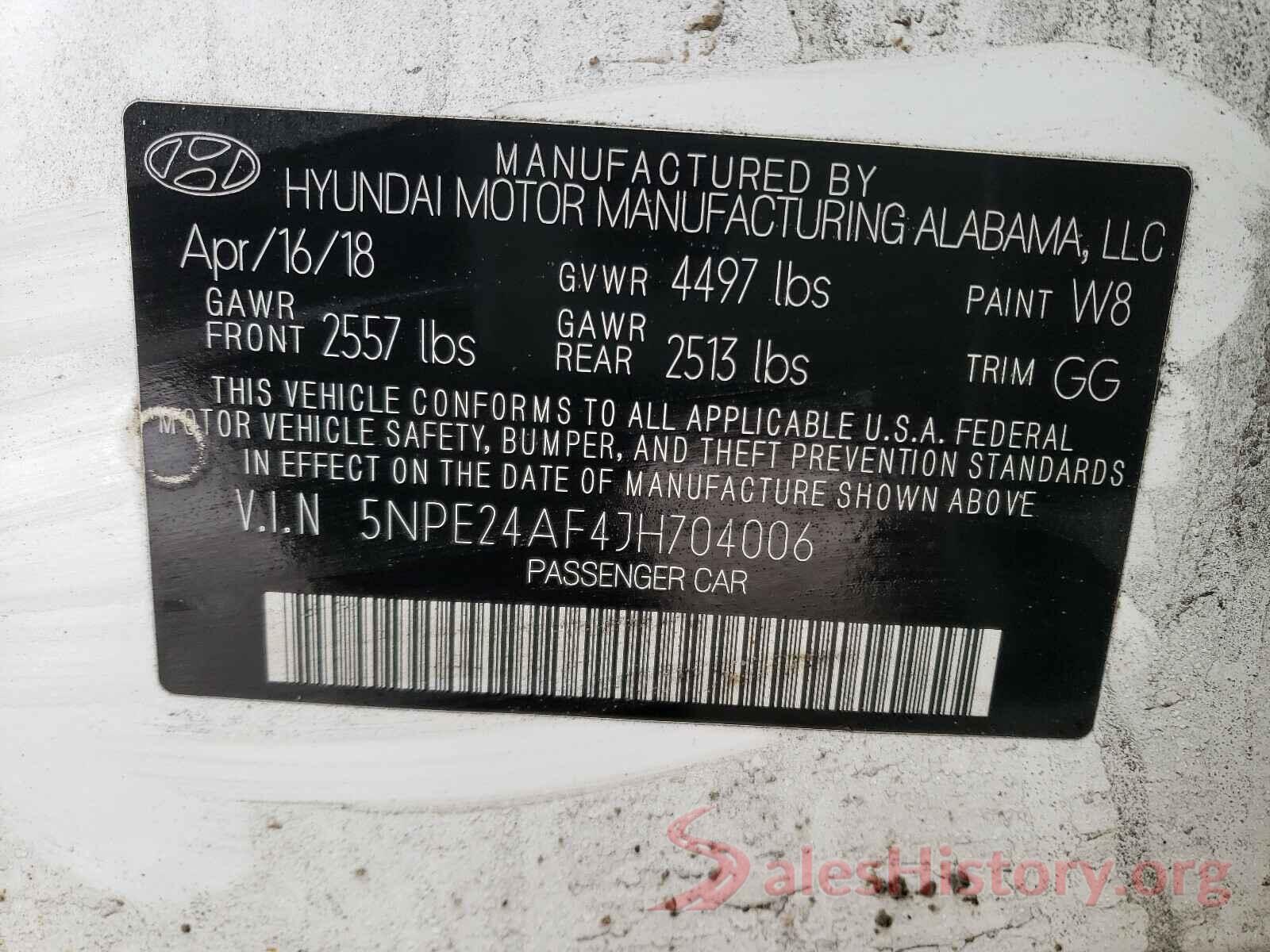 5NPE24AF4JH704006 2018 HYUNDAI SONATA