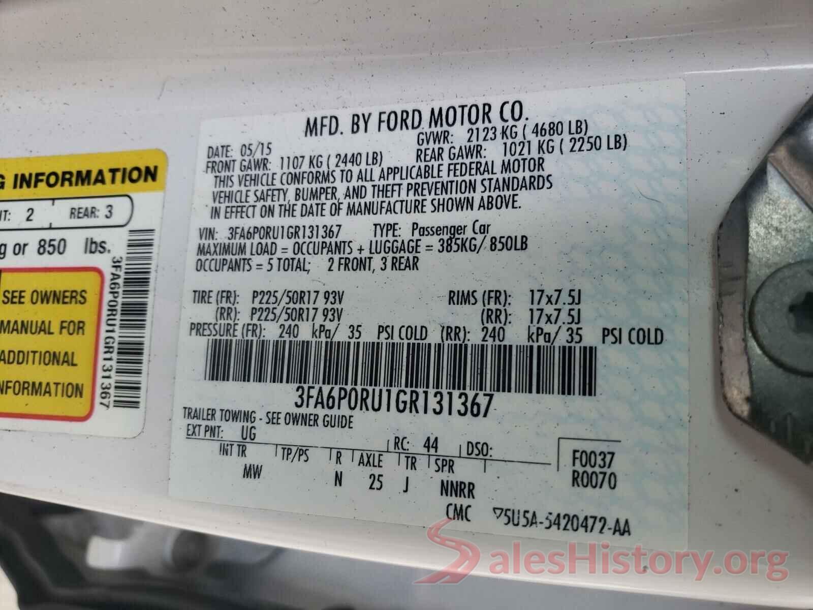 3FA6P0RU1GR131367 2016 FORD FUSION