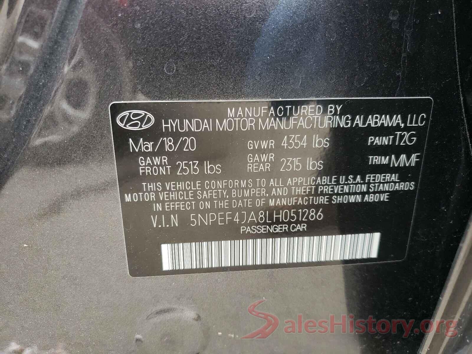 5NPEF4JA8LH051286 2020 HYUNDAI SONATA