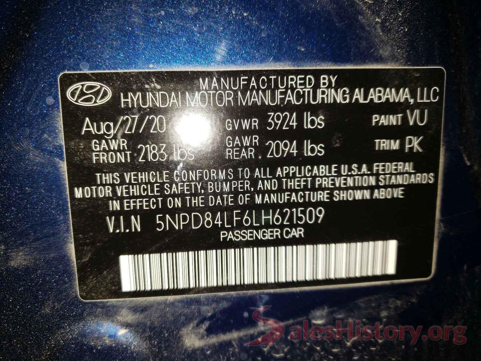 5NPD84LF6LH621509 2020 HYUNDAI ELANTRA