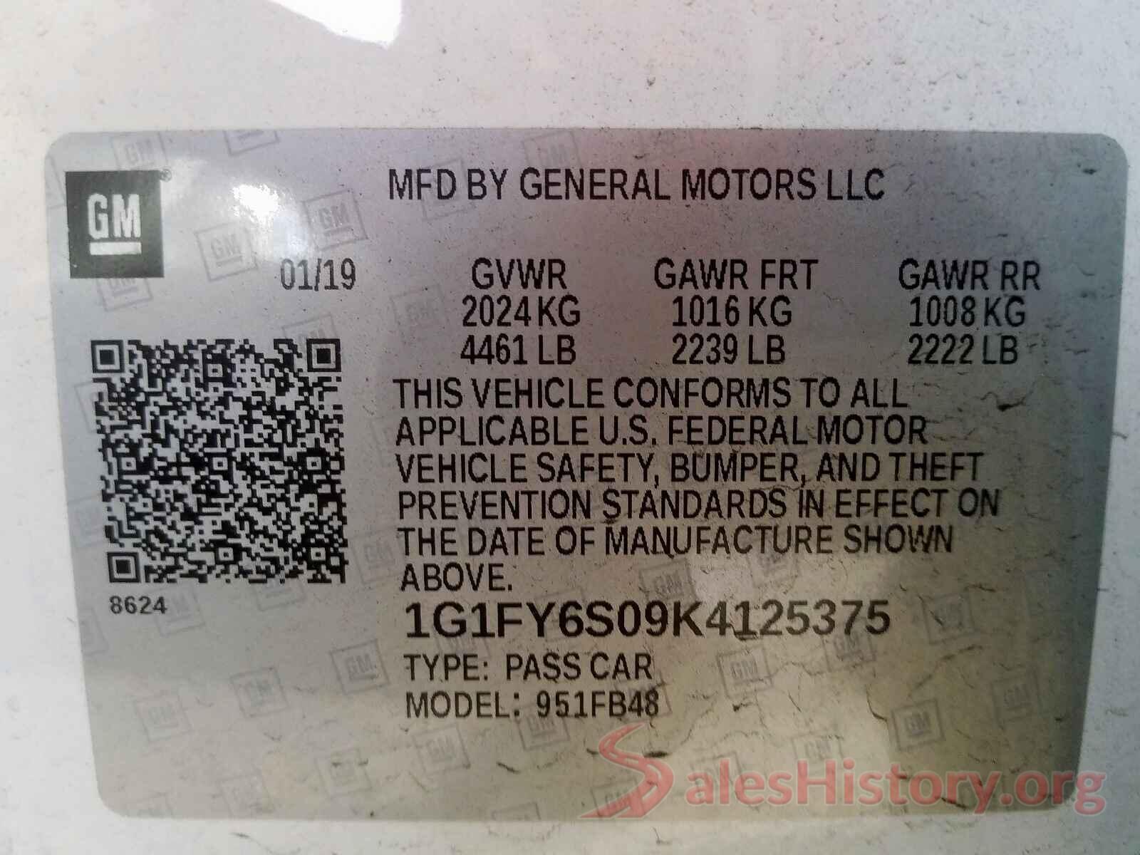 1G1FY6S09K4125375 2019 CHEVROLET BOLT