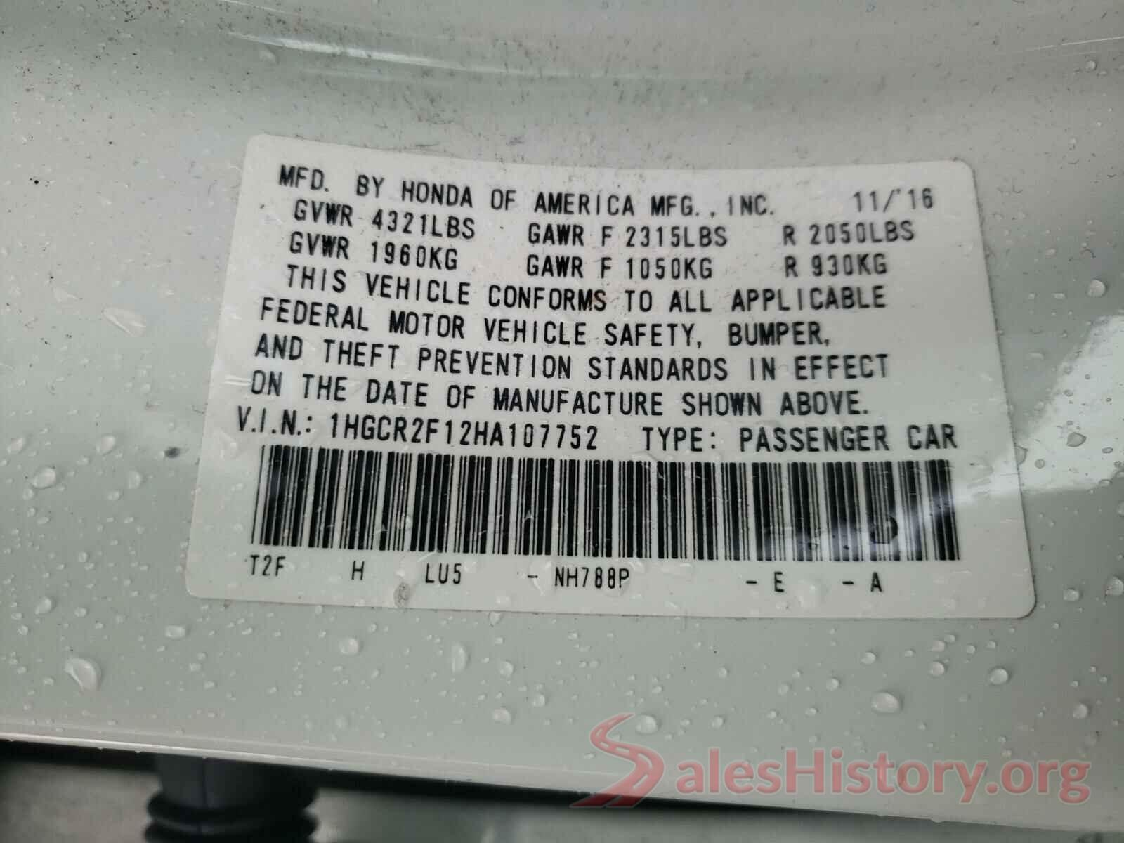 1HGCR2F12HA107752 2017 HONDA ACCORD